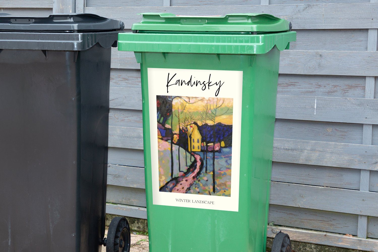 St), Kandinsky Sticker, Kunst Mülleimer-aufkleber, Mülltonne, Winterlandschaft Abfalbehälter - - Wandsticker (1 MuchoWow Container,