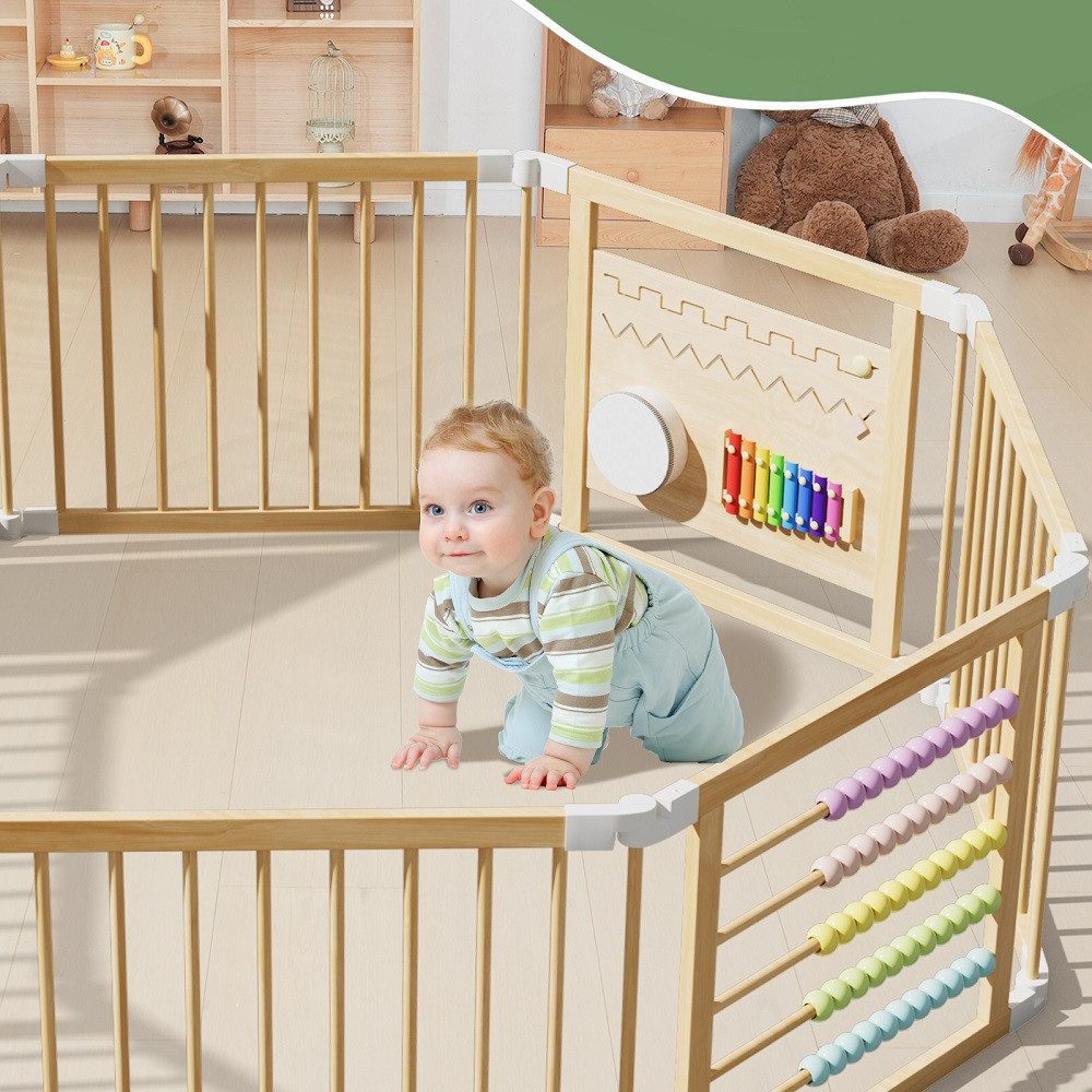 Meulbaty Laufstall Baby Laufgitter, klappbar Holz Laufstall mit Musikalisch günstig online kaufen