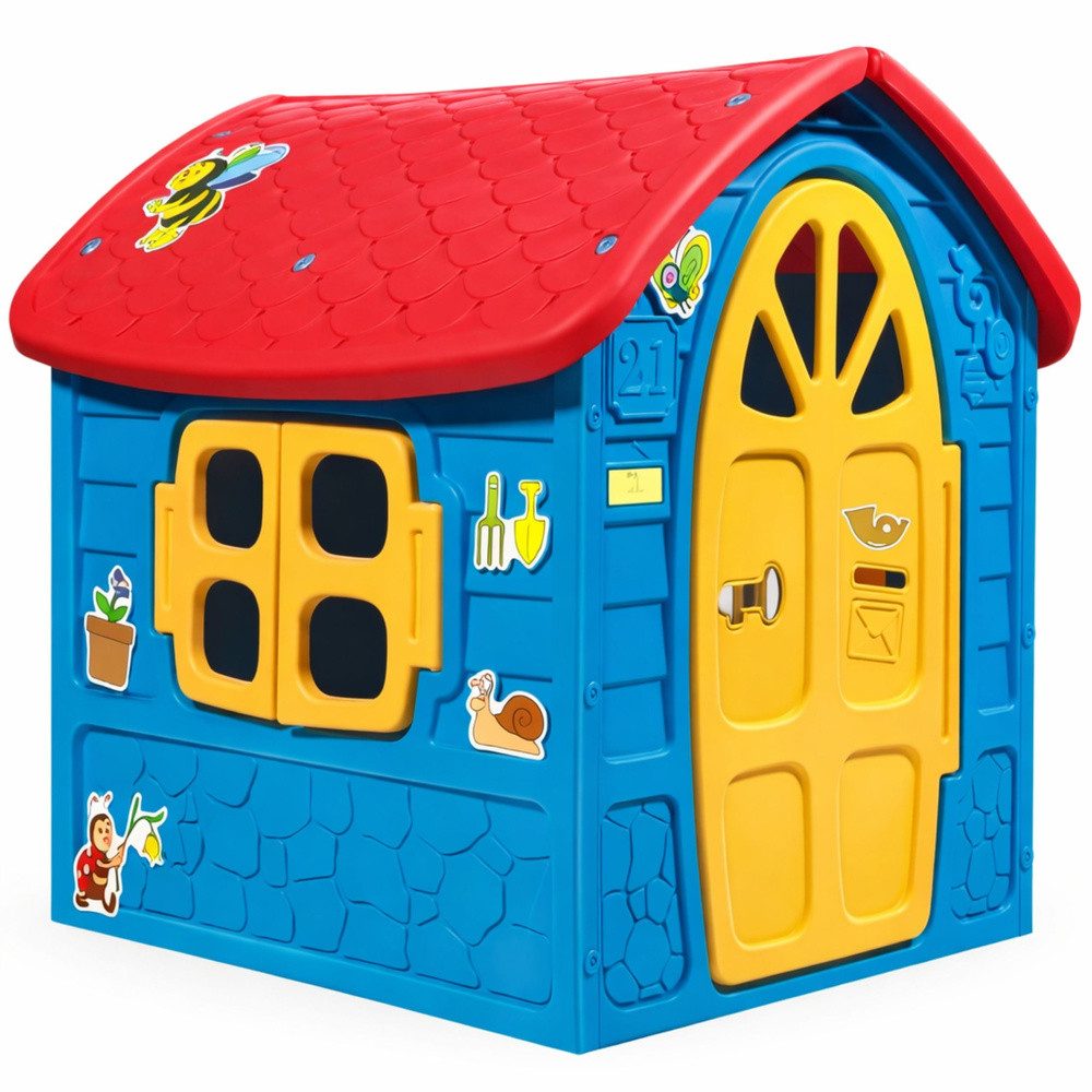 Generic Spielhaus Kinderspielhaus Gartenhaus Spielhütte, UV- & witterungsbeständig, Fensterläden, Rundfenster