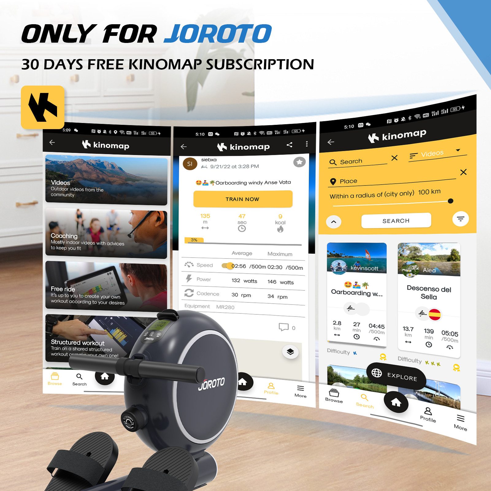 JOROTO Rudergerät JOROTO Rudergerät 8 Stufen, 140 kg Tragfähigkeit, Bluetooth