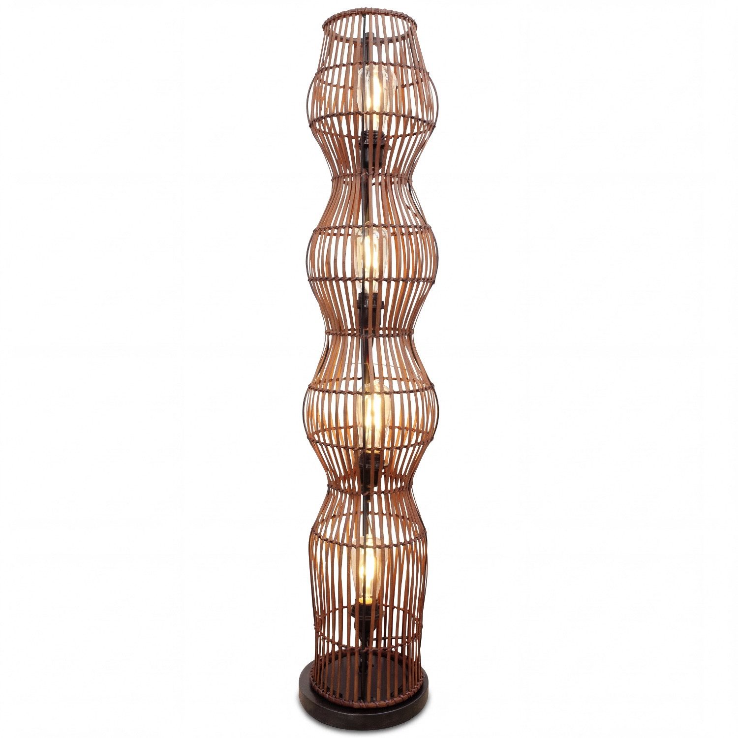 Licht-Erlebnisse Stehlampe ARSTAL, ohne Leuchtmittel, Bambus dunkel Schwarz Metall E27 110 cm 4-flammig Boho Wohnzimmer