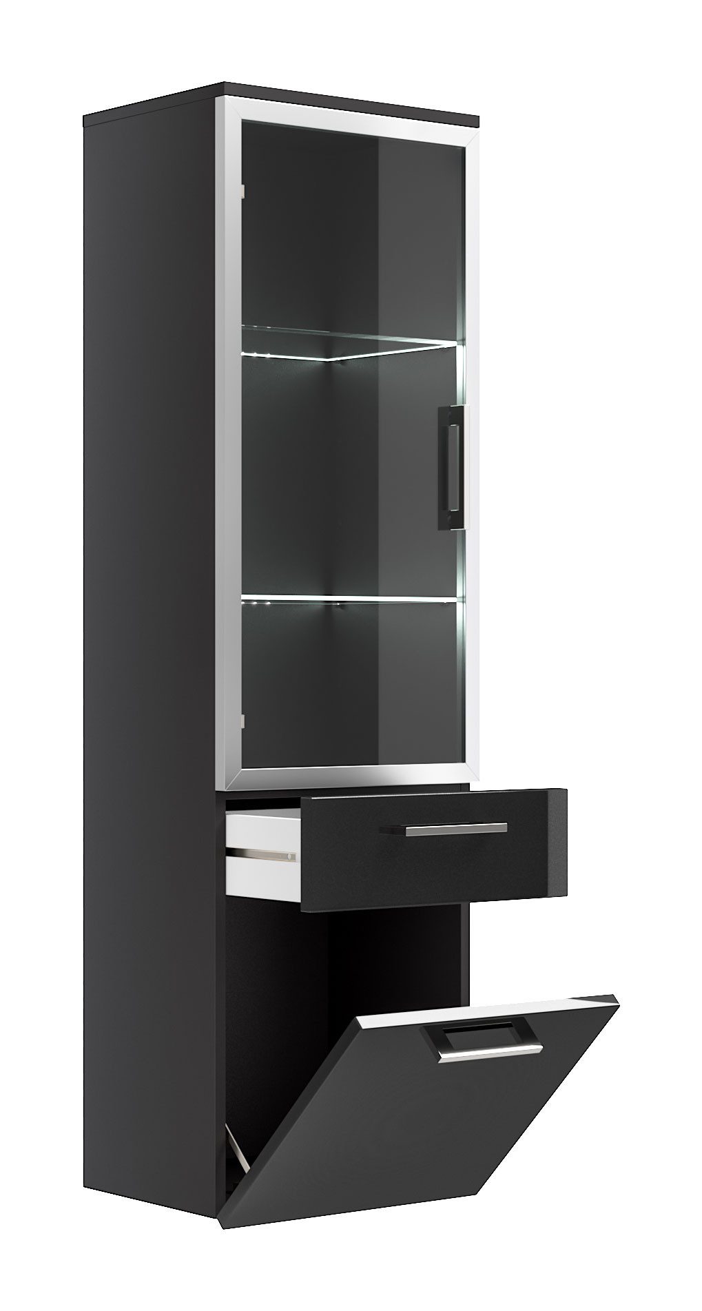 Magnolia Home Badmöbel-Set Hochschrank Rima 135 cm mit Glastür Anthrazit, Soft-Close
