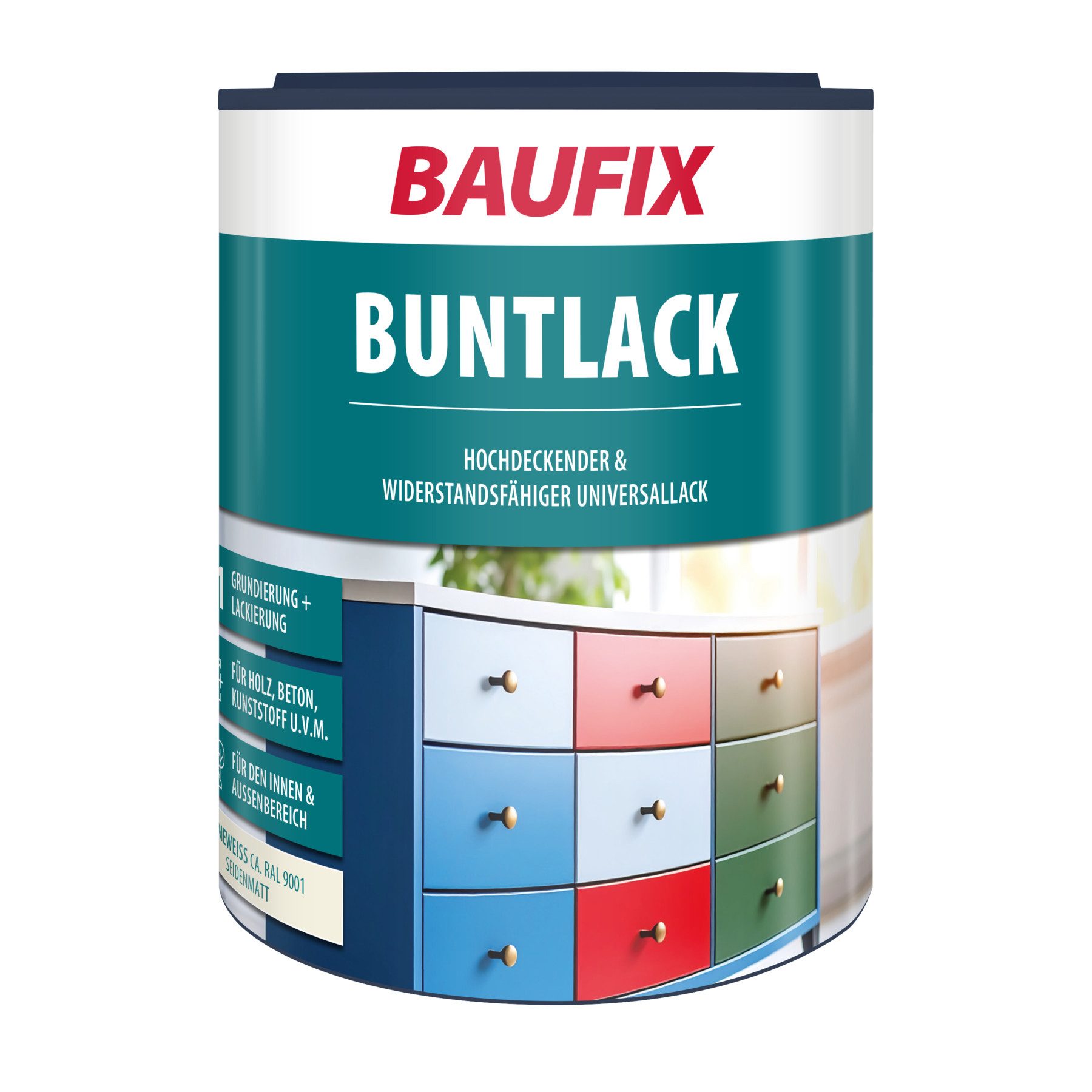 Baufix Lack Buntlack seidenmatt, 1 Liter für ca. 10 m², Lackfarbe, für Holzverkleidungen, Fachwerk, Holzhäuser, Schindeln & Zäune