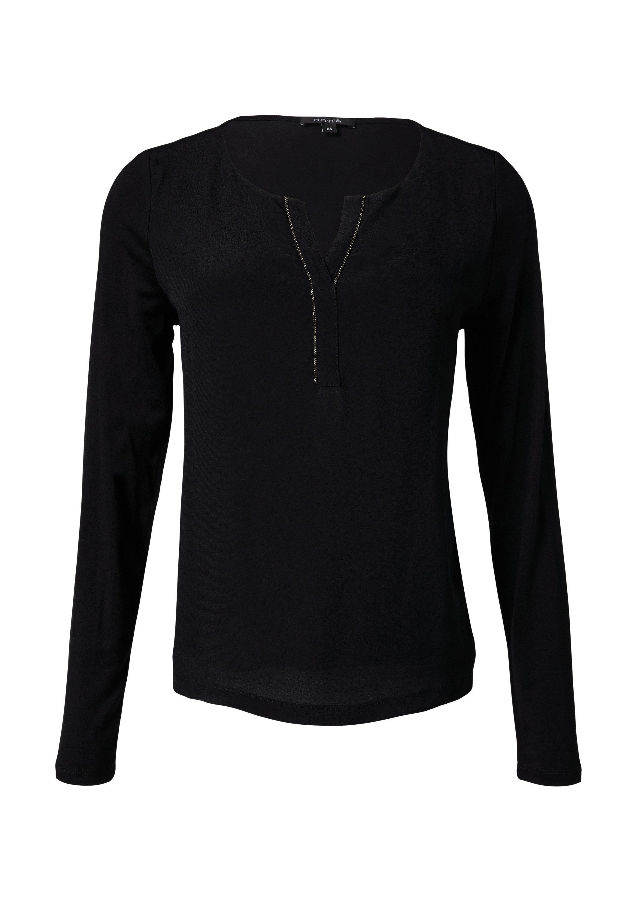 comma Langarmshirt T-Shirt Longsleeve im Fabricmix mit Schmuck-Detail günstig online kaufen