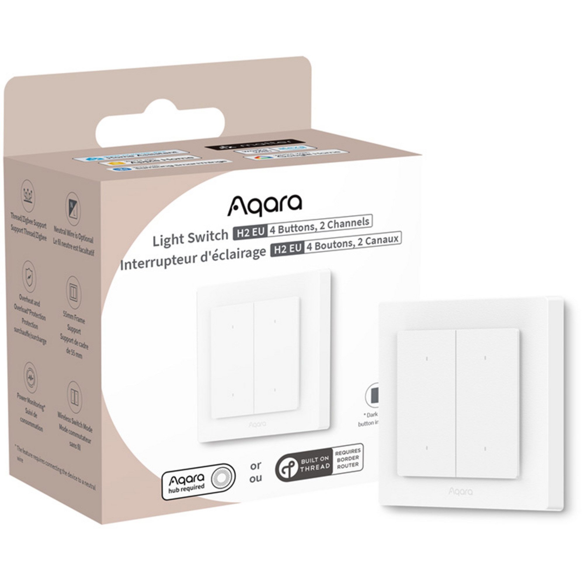 Aqara Aqara Lichtschalter H2 EU, Schalter, (4 Tasten, 2 Smarter Lichtschalter