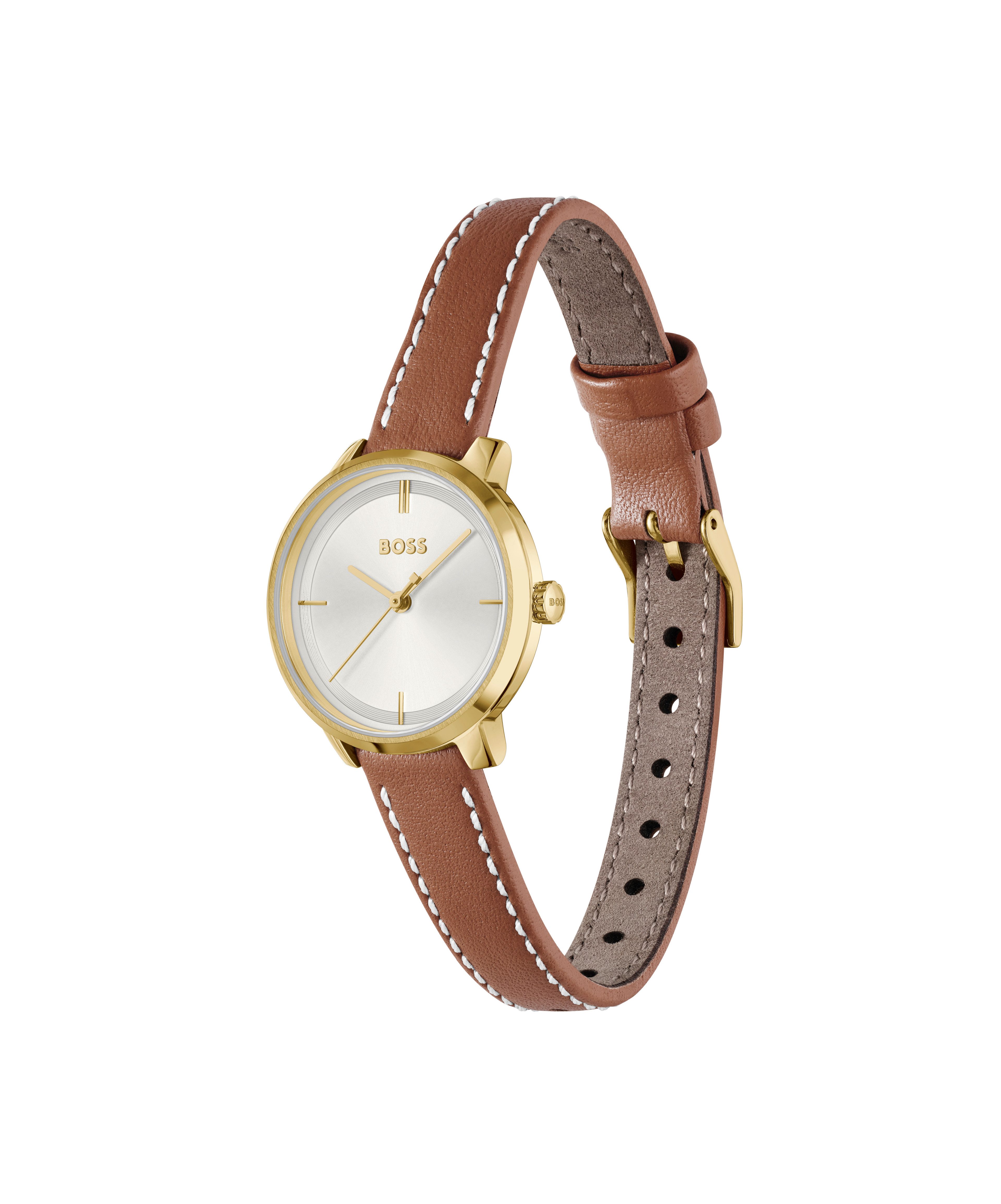 BOSS Quarzuhr LUCIA 1502817, Armbanduhr, Damenuhr, Lederarmband, analog, Glassteine