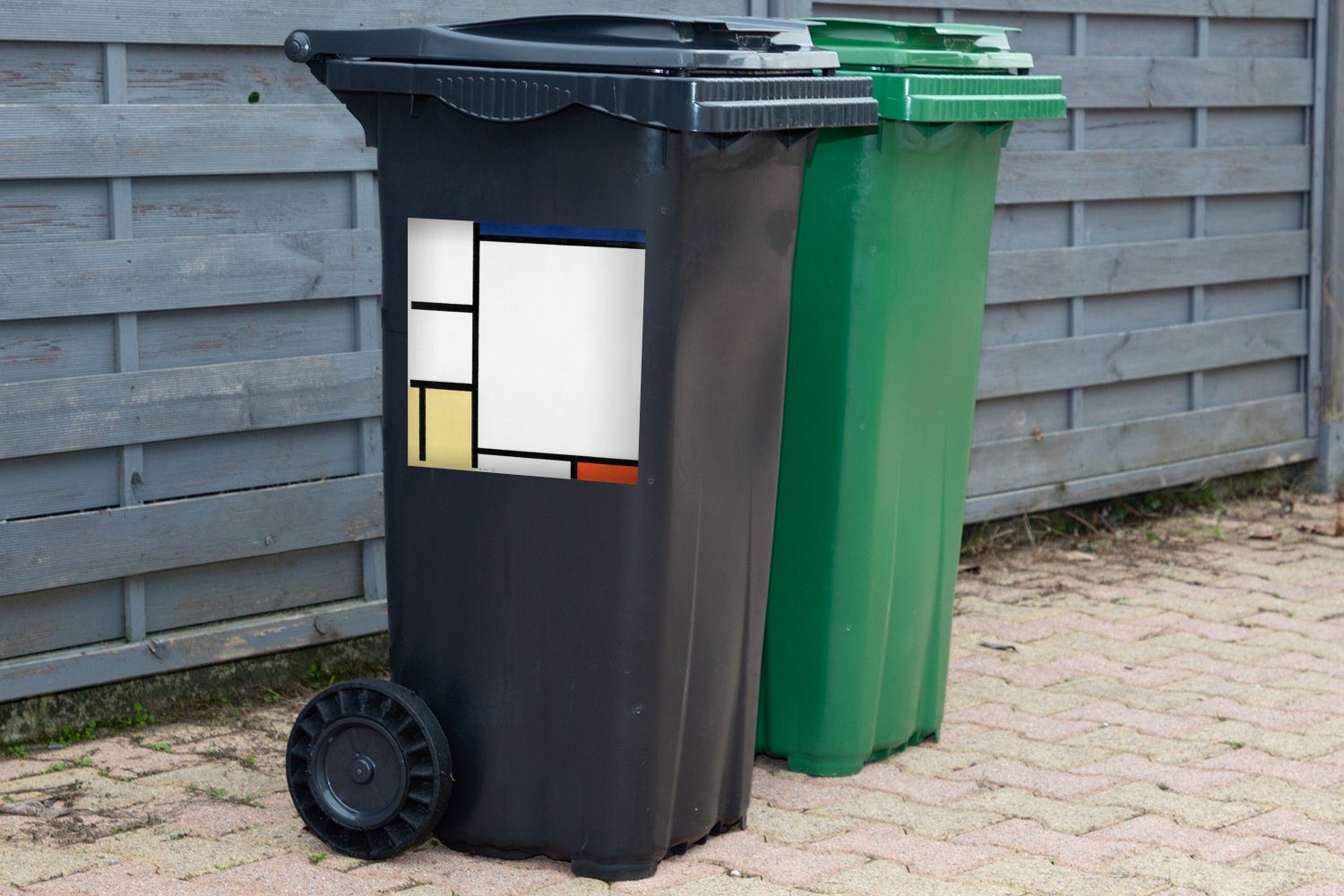 Mülleimer-aufkleber, (1 mit Rot Container, - Mondrian Komposition Sticker, St), Wandsticker Gelb, Blau, Piet MuchoWow Schwarz und Mülltonne, Abfalbehälter