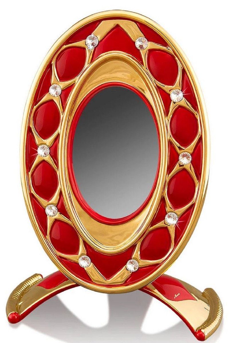 Casa Padrino Bilderrahmen Barock Bilderrahmen Rot / Gold 26 x 16 x H. 36 cm - Prunkvoller Keramik Bilderrahmen mit Swarovski Kristallglas