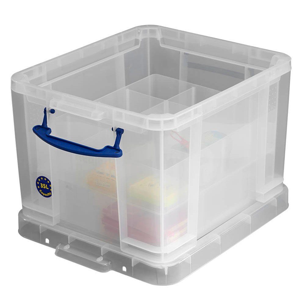 REALLYUSEFULBOX Aufbewahrungsbox 1 Aufbewahrungsbox 35 Liter mit 3 Kleinteile-Einsätze transparent