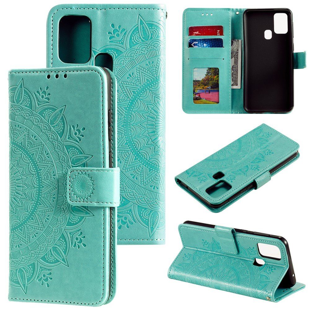CoverKingz Handyhülle Huawei P Smart [2020] Handy Hülle Flip Case Cover Etui Mandala Grün, Klapphülle Schutzhülle mit Kartenfach Schutztasche Motiv Mandala