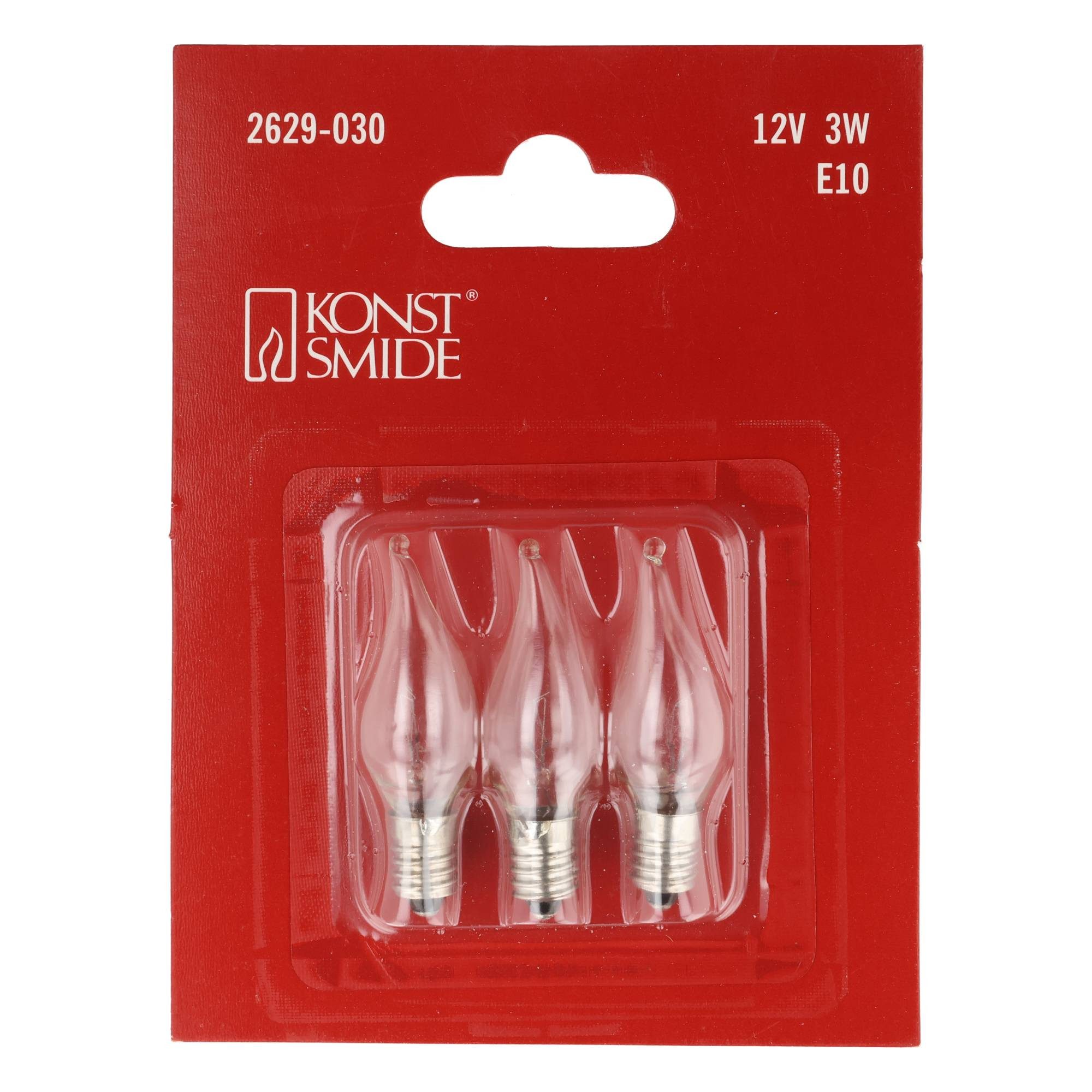 KONSTSMIDE LED Taschenlampe 3 Stück Ersatzbirne gedrehte Spitze klar 12V 3W E10