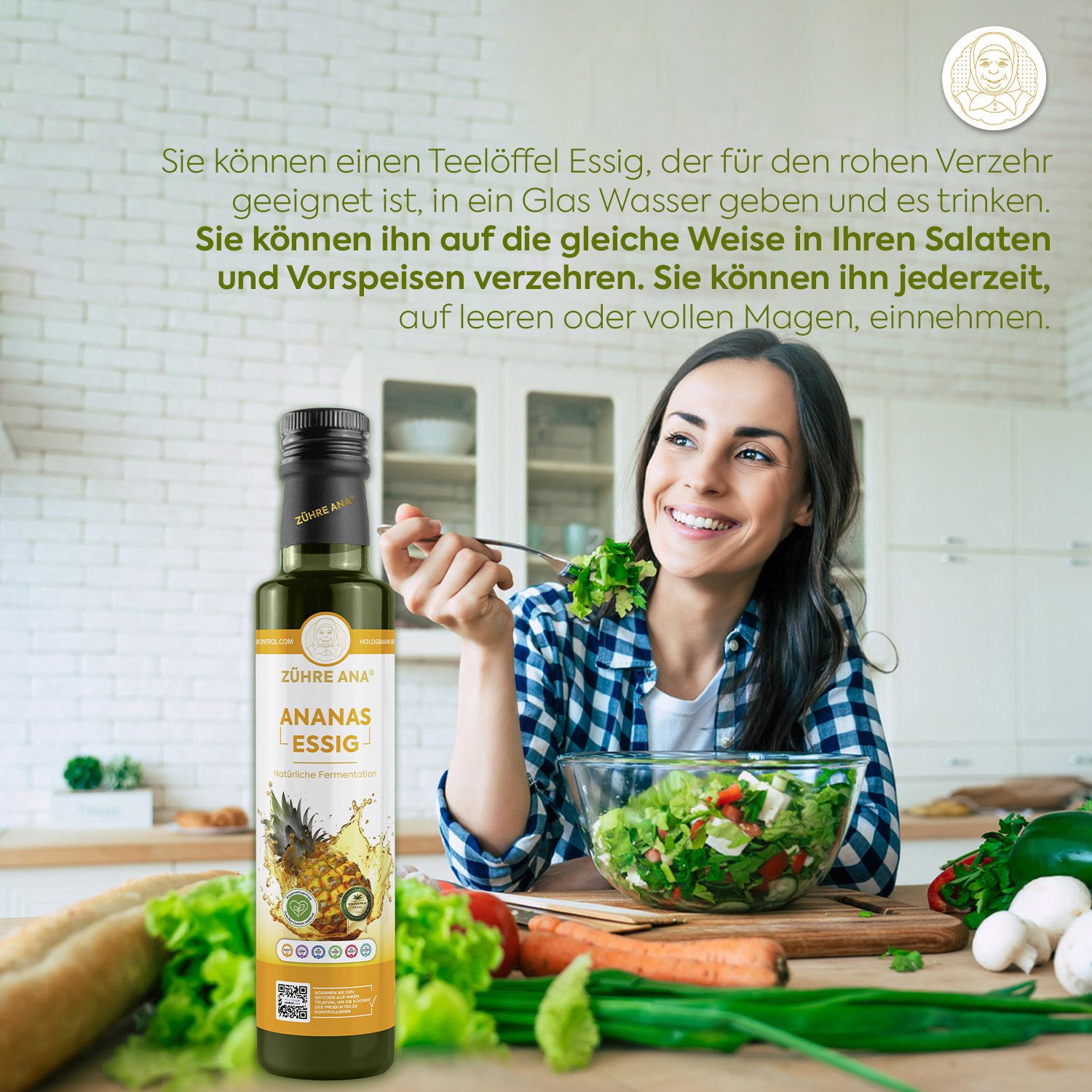 Zühre Ana® Essig Ananasessig – Natürlich fermentiert, Natürlicher Geschmack, 500 ml, Natürliche Fermentation, ohne Zusatzstoffe, frisches Aroma.