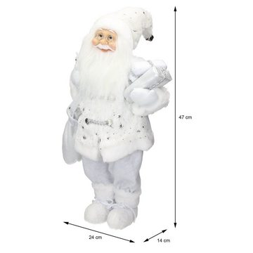 ECD Germany Weihnachtsmann Tischdeko Winterdeko Weihnachten Figur Dekoration Santa Claus Nikolaus (kein Set, kein Set), Polyresin 24x14x47cm Weiß