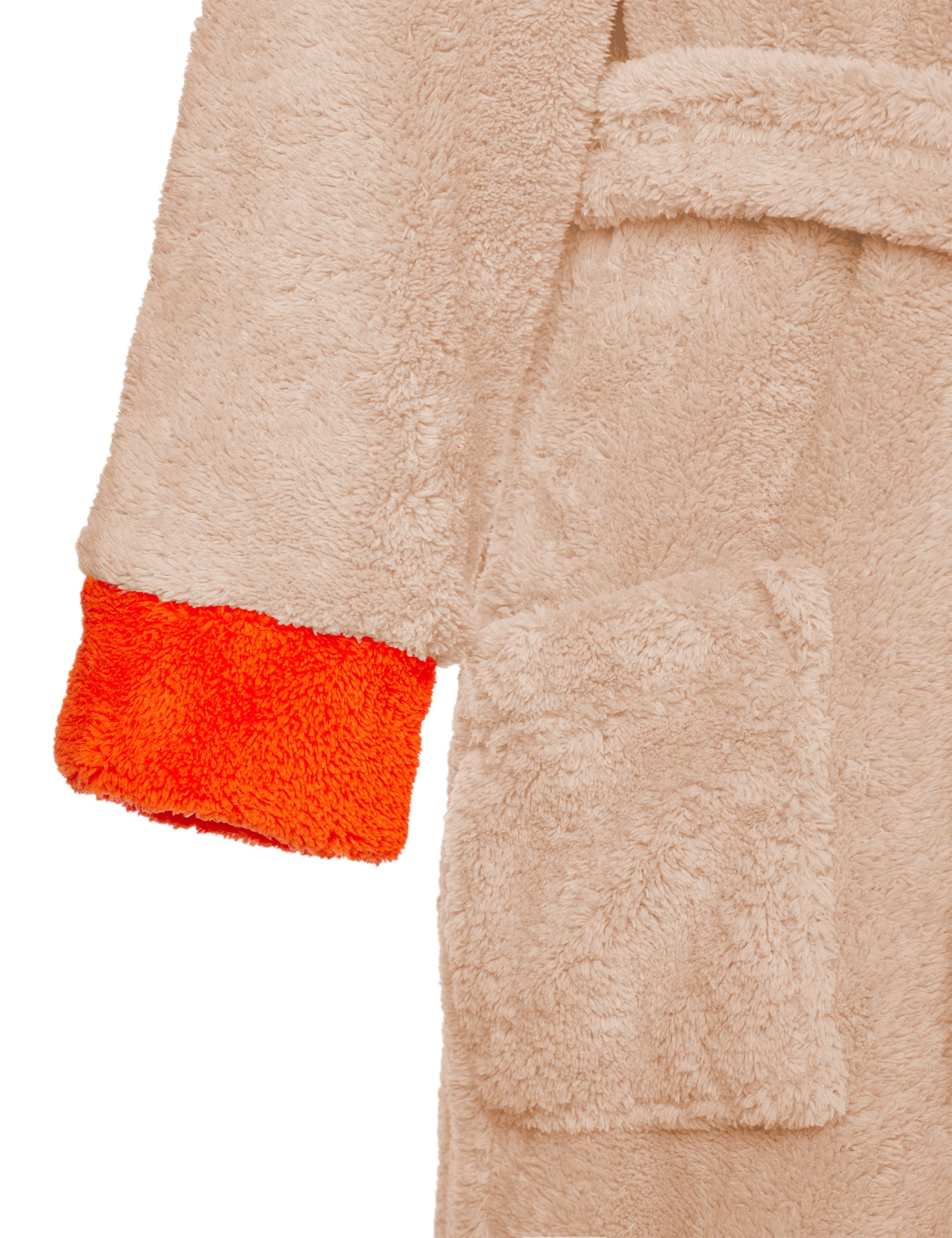 Mädchen Kaputze Beige/Orange Bademantel KIDS, für Timone kurz, und Jungen (716/678) Bademantel mit Polyester