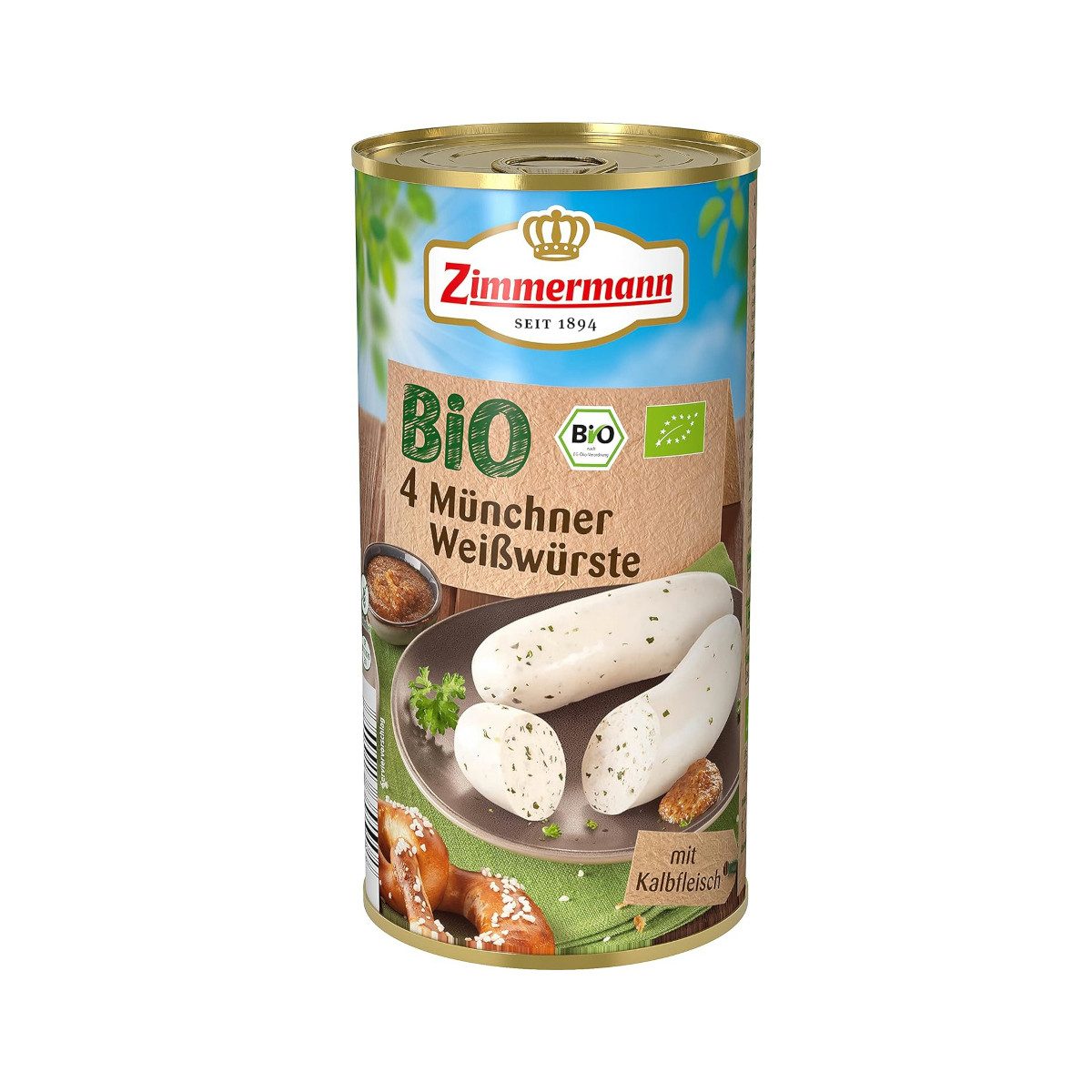 Zimmermann Wurstkonserve, Zimmermann Bio Münchner Weißwürste 4 Stück ATG 250g Dose 597g