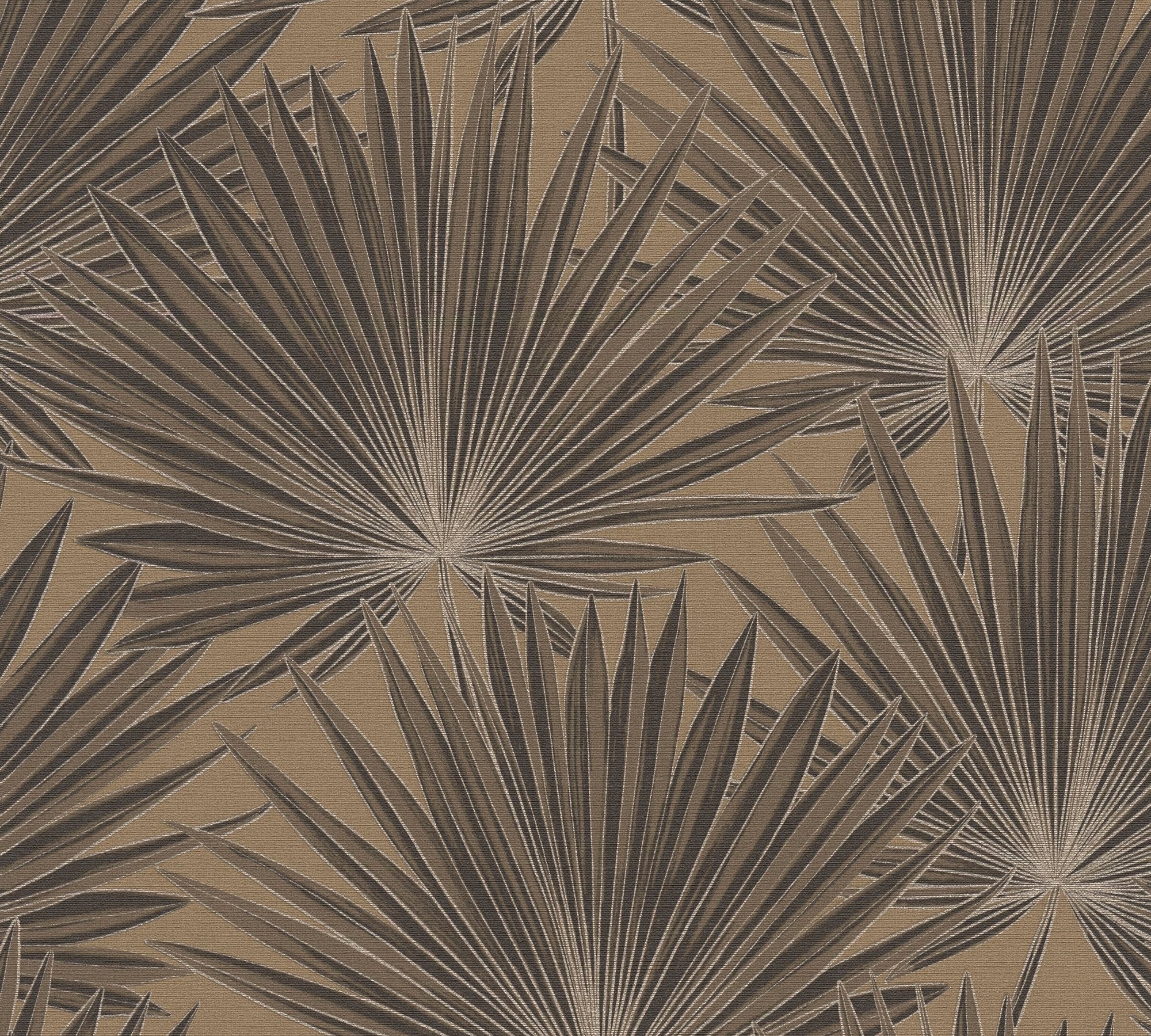 A.S. Création Vliestapete Antigua Palmenblätter, Tapete Floral (1 Tapete mit braun,silberfarben St), geprägt, matt