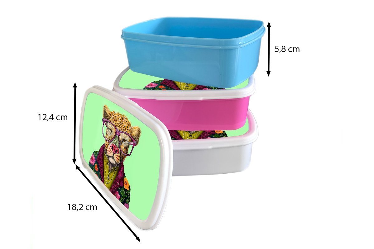 Kinder Kunststoff, Hund und - für - (2-tlg), Brotbox weiß Erwachsene, MuchoWow Tiere Lunchbox Mädchen für Jungs - Brotdose, Design, Brille und