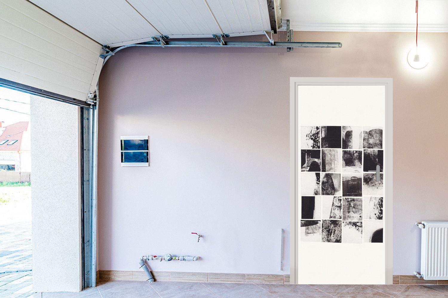 Matt, Mosaik (1 cm bedruckt, Tür, MuchoWow - Abstrakt Fototapete Türaufkleber, - Türtapete 75x205 Schwarz für St), Weiß, -