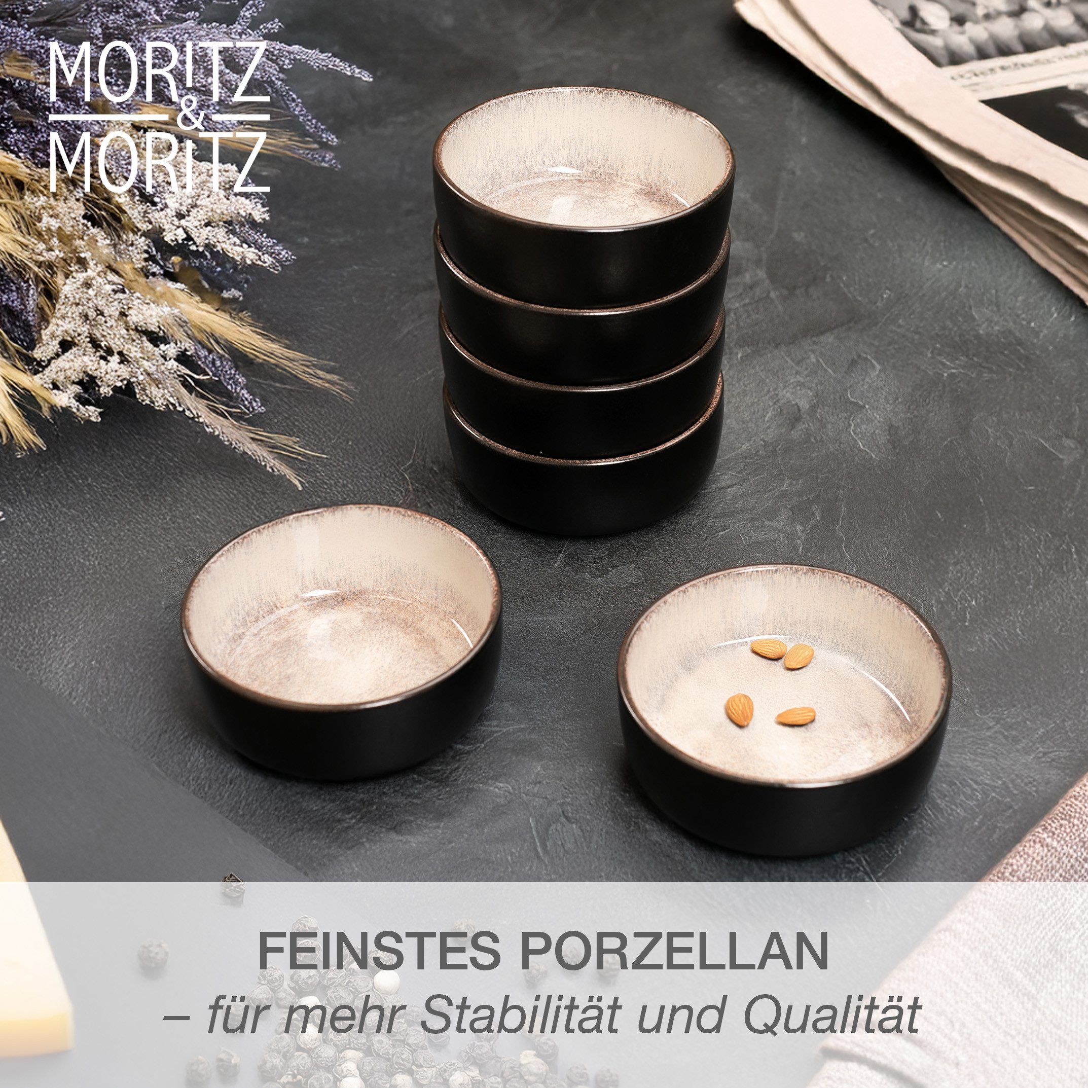Moritz & Moritz Müslischüssel VIDA Müslibowl für 6 Personen Beige, Porzellan, (Set, 6-tlg), Stylisches Schalen Set