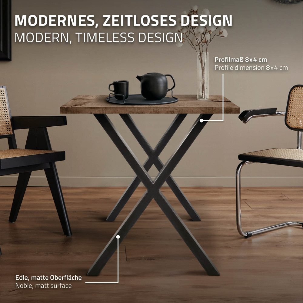 ECD Germany Tischbein 2x Tischbeine X-Design aus pulverbeschichtetem Stahl Industriedesign, Tischgestell Kreuzgestell 60x72 cm Metall Tischkufen Möbelfüße – Bild 4 von 5