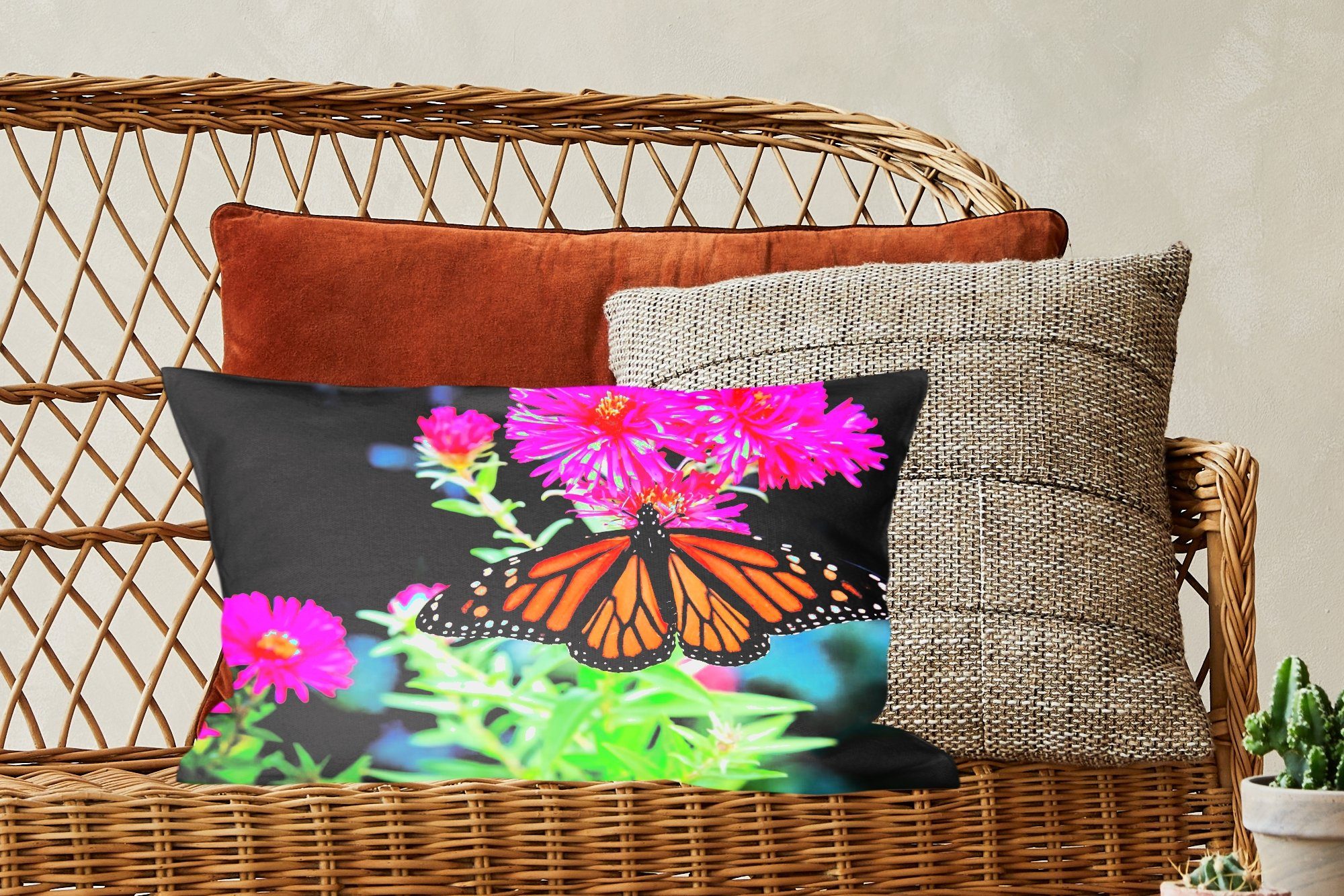 Botanisch mit Schmetterling Füllung, Schlafzimmer - Blume, Wohzimmer Dekoration, Dekokissen MuchoWow - Dekokissen Zierkissen,