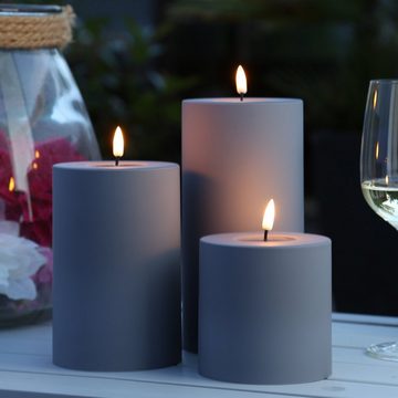 Deluxe Homeart LED-Kerze MIA Deluxe für Außen 3D Flamme flackernd H: 20cm D: 10cm outdoor grau (1-tlg)
