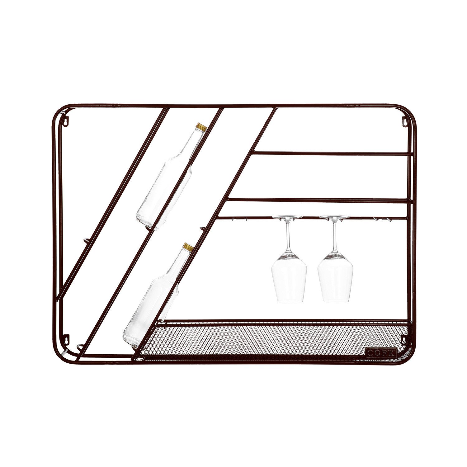 GILDE Weinregal CORK - Weinregal Metall - B. 90cm - für 7 Weinflaschen + 4 Weingläser, 1xWeinregal, Regal - Wein - Geschenk - Hingucker - Wanddekoration - Korken