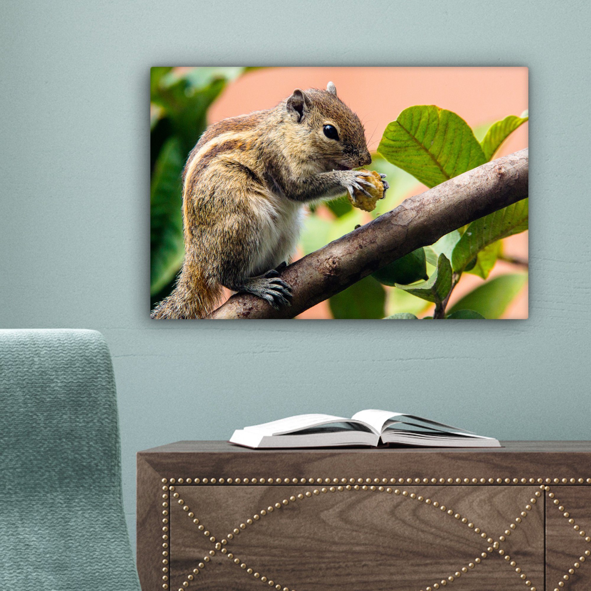 OneMillionCanvasses® Leinwandbild Braun gestreiftes Eichhörnchen, Wanddeko, Aufhängefertig, 30x20 Wandbild cm Leinwandbilder, (1 St)