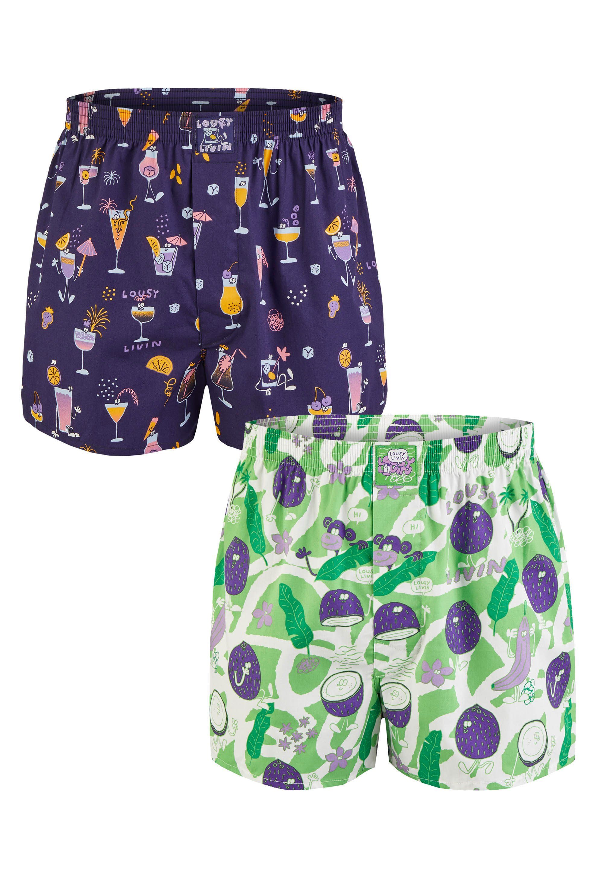 Livin & Coconut Boxershorts Allover-Print mit buntem Cocktails Lousy