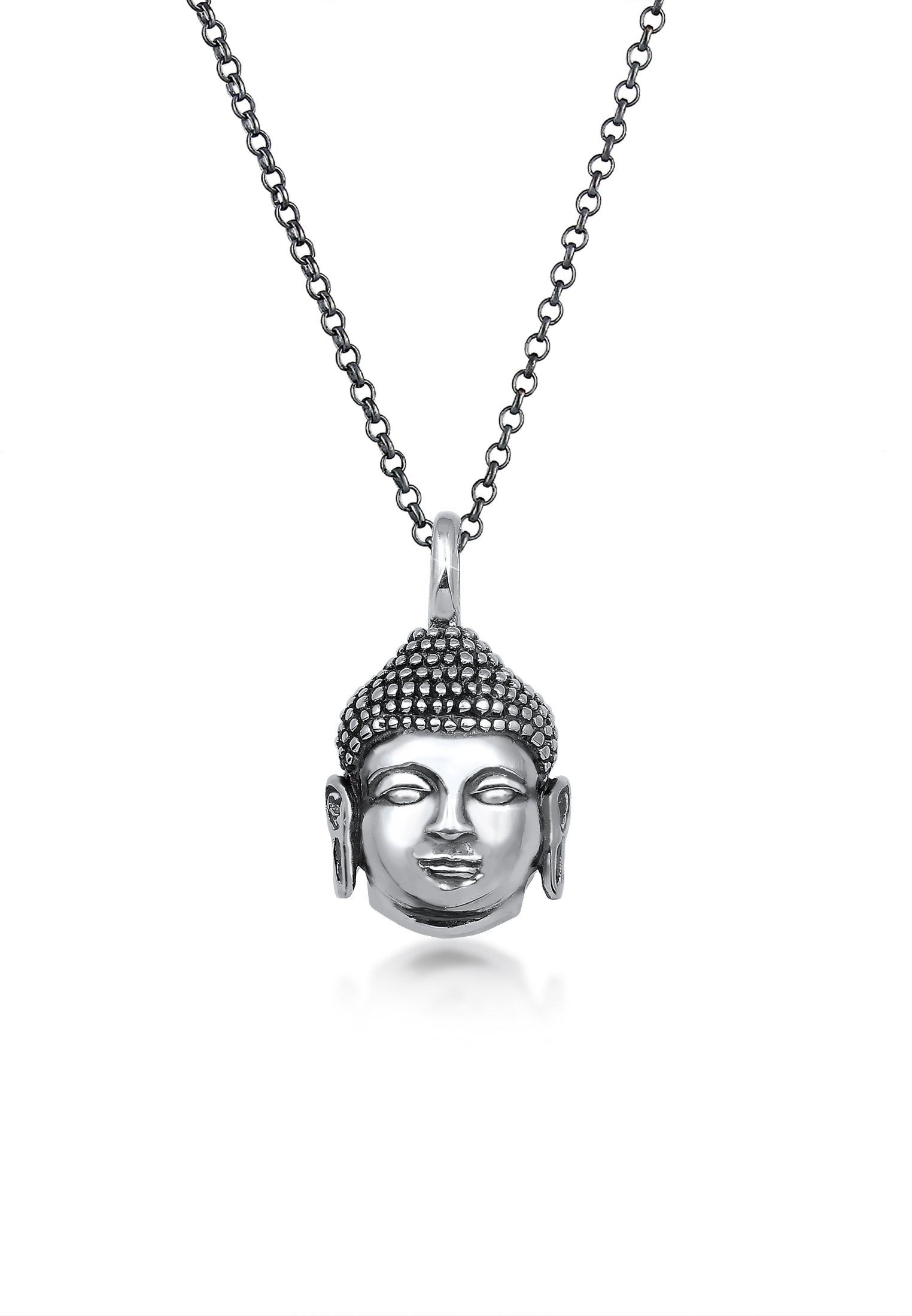 Lange Kuzzoi Kopf 925 Anhänger Oxidiert Silber Herren Buddha Kette