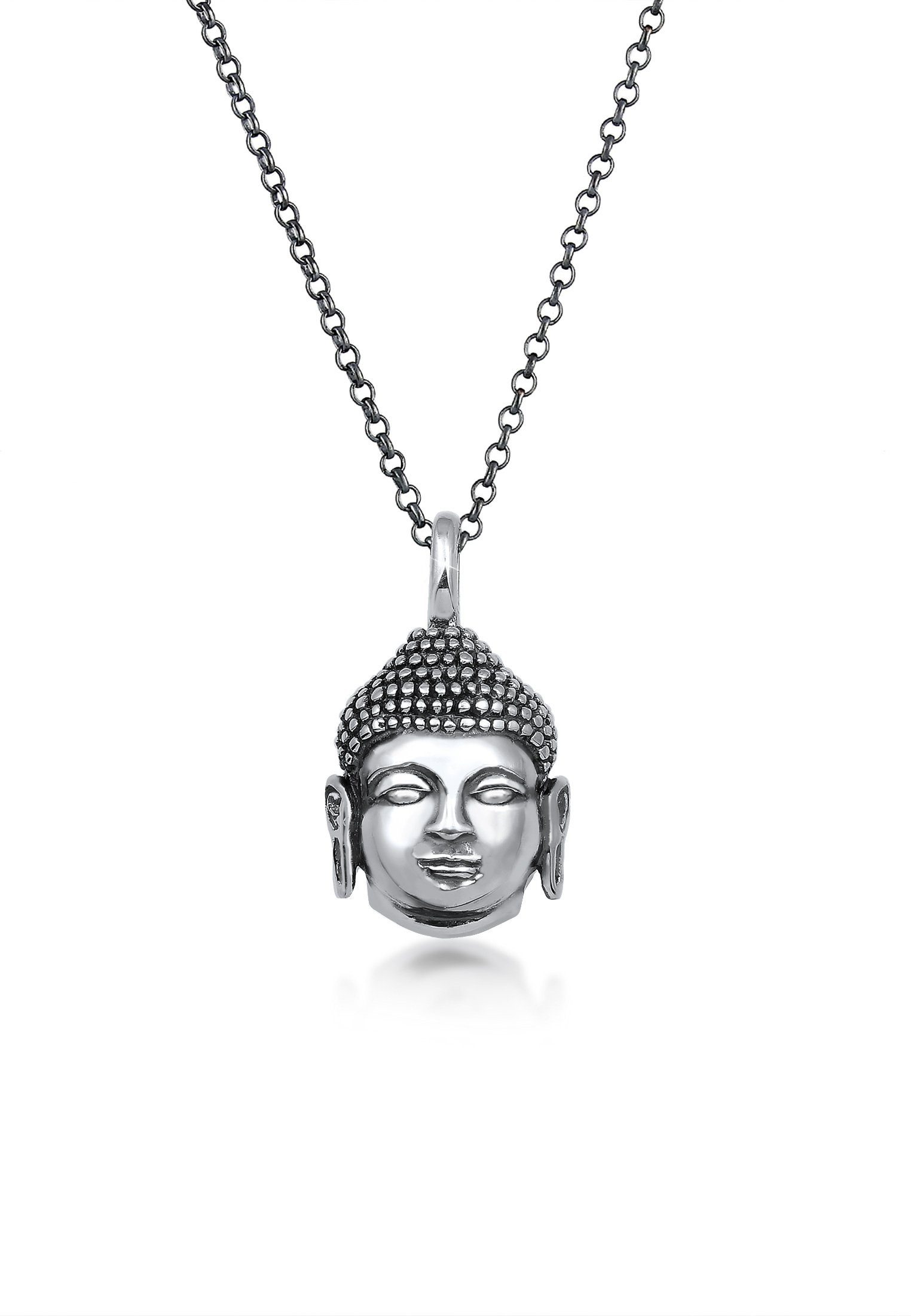 Lange Kette Herren Anhänger Buddha Kopf Oxidiert 925 Silber
