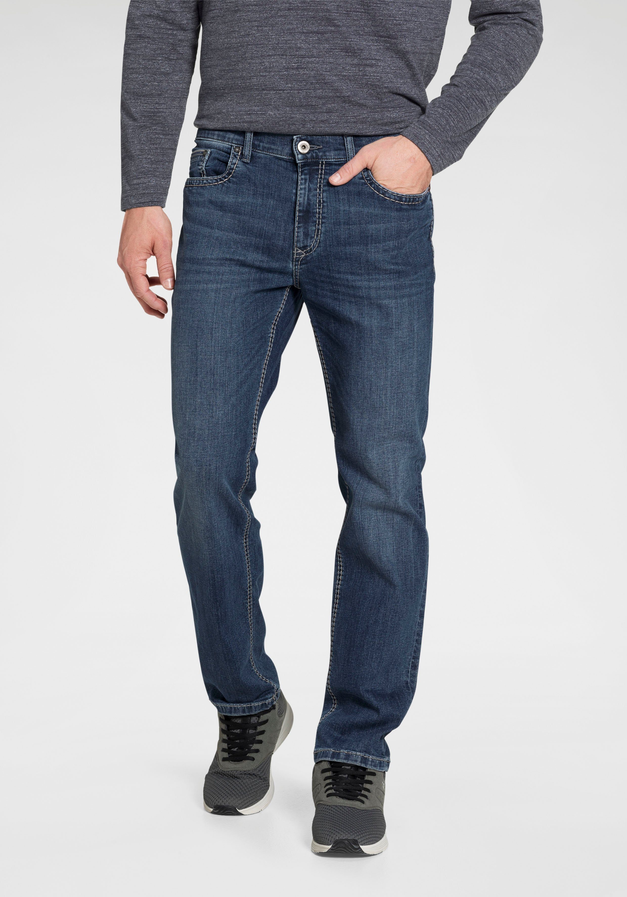 Pioneer Authentic Straight-Jeans Nähte Jeans Rando used Dicke blue