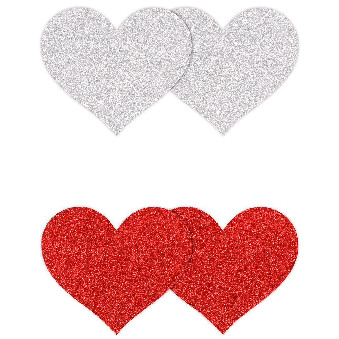 NS Novelties Brustwarzenabdeckung 2 Paar Nippelpasties Herze Glitzer Nippelsticker - rot, silber