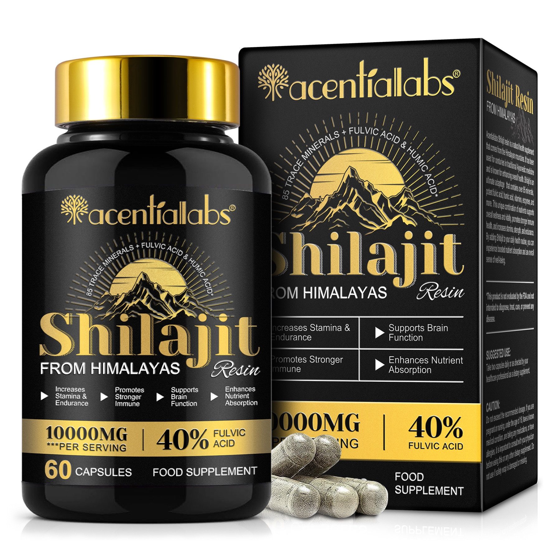 Acentiallabs Himalaya Shilajit Mumijo Kapseln 10:1 Extrakt 40% Fulvinsäure Kapseln, 60 er, SHILAJIT KAPSELN