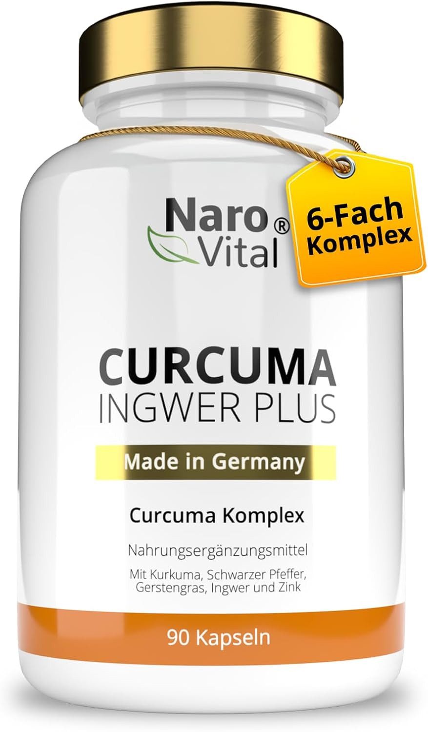 Curcuma Ingwer Plus mit Kurkuma Extrakt, Piperin, Curcumin - 90 vegane Kapseln