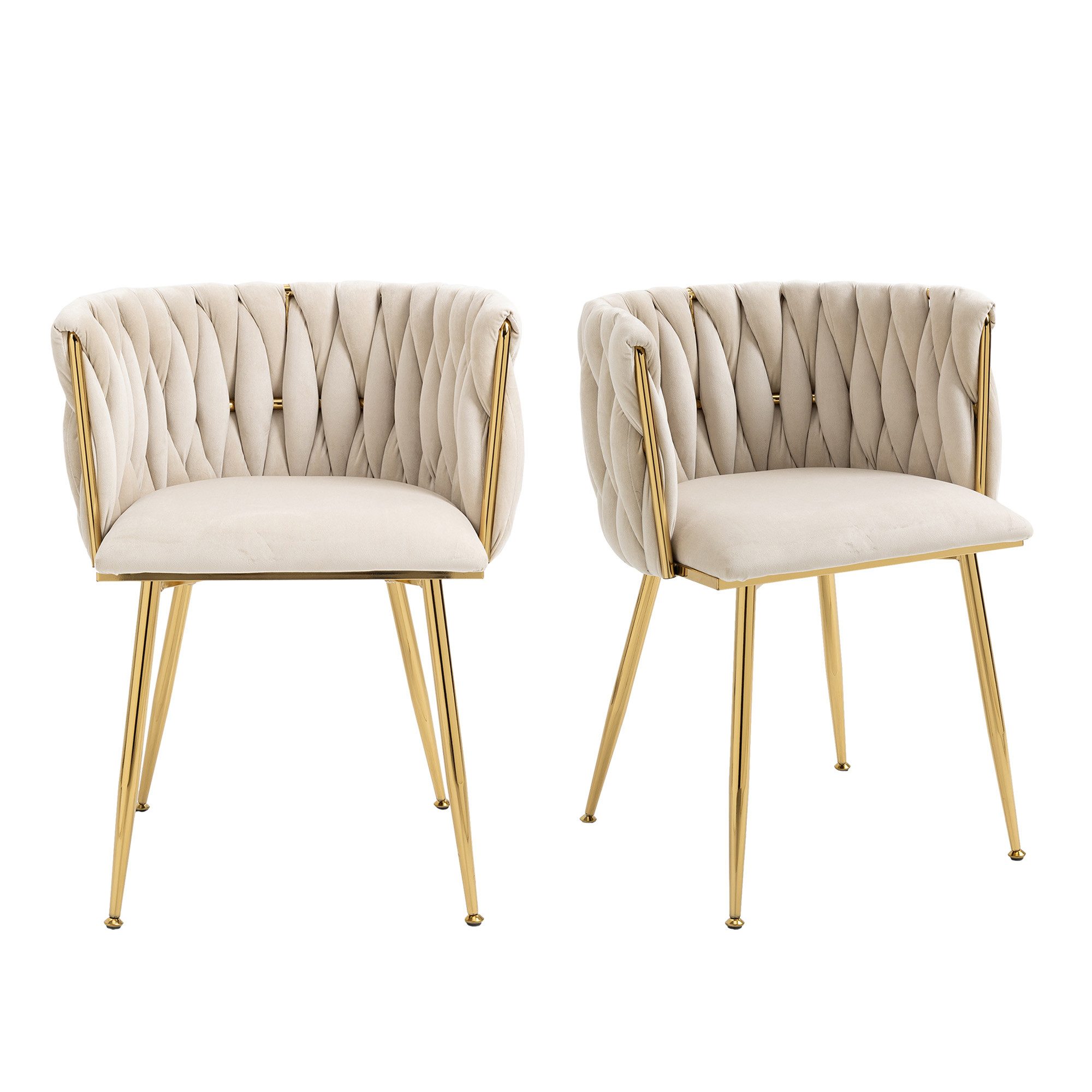KLAM HOME Stuhl Esszimmerstuhl Polsterstuhl Wohnzimmerstuhl Schlafzimmerstuhl (Modernes luxuriöses Samt-Esszimmerstuhl-Set mit goldenen Metallbeinen), für Esszimmer, Wohnzimmer und Schlafzimmer (2er-Set)