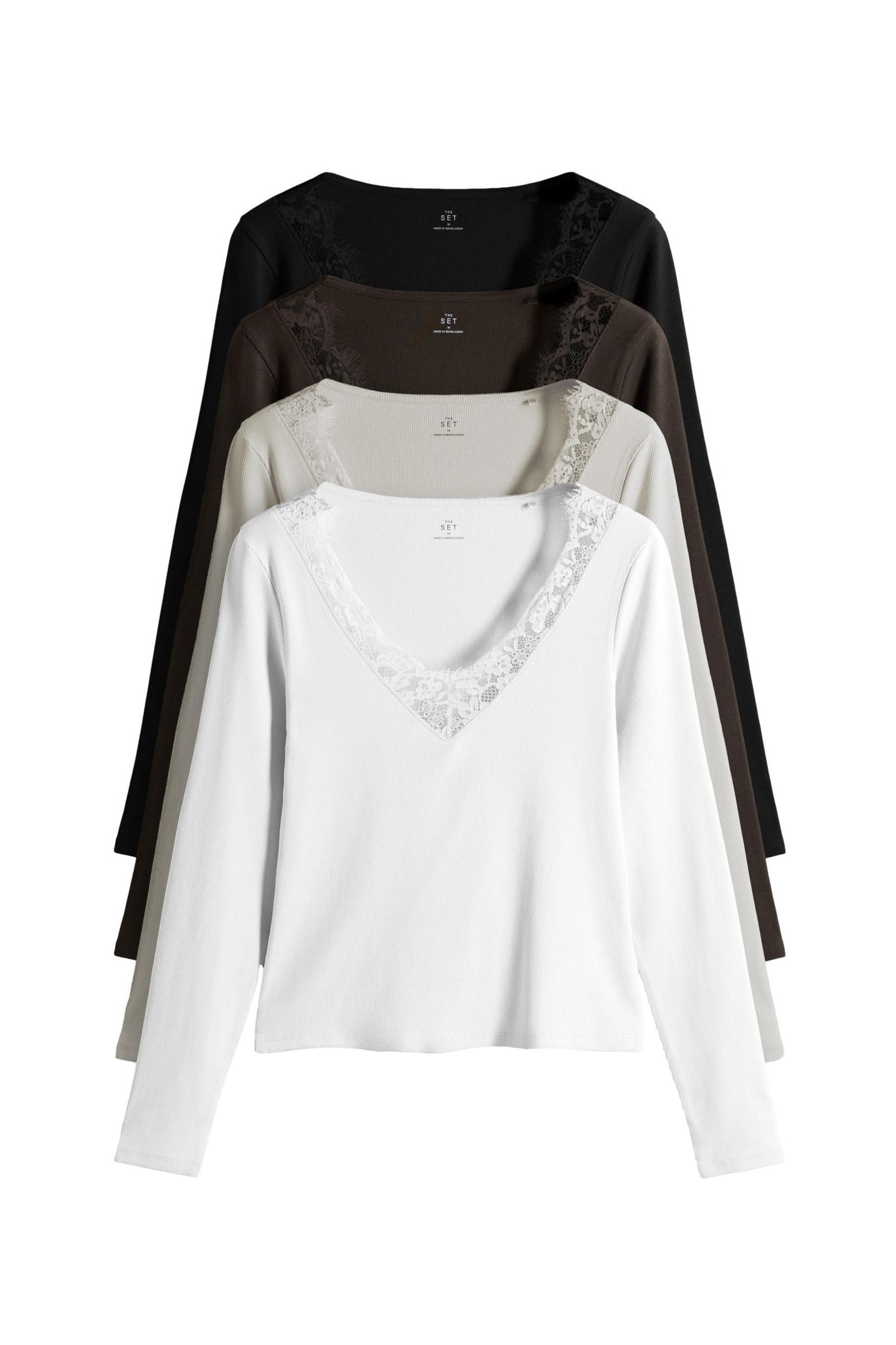 The Set V-Shirt The Set Gerippte Langarmshirts, Spitze, 4er-Pack (4-tlg)
