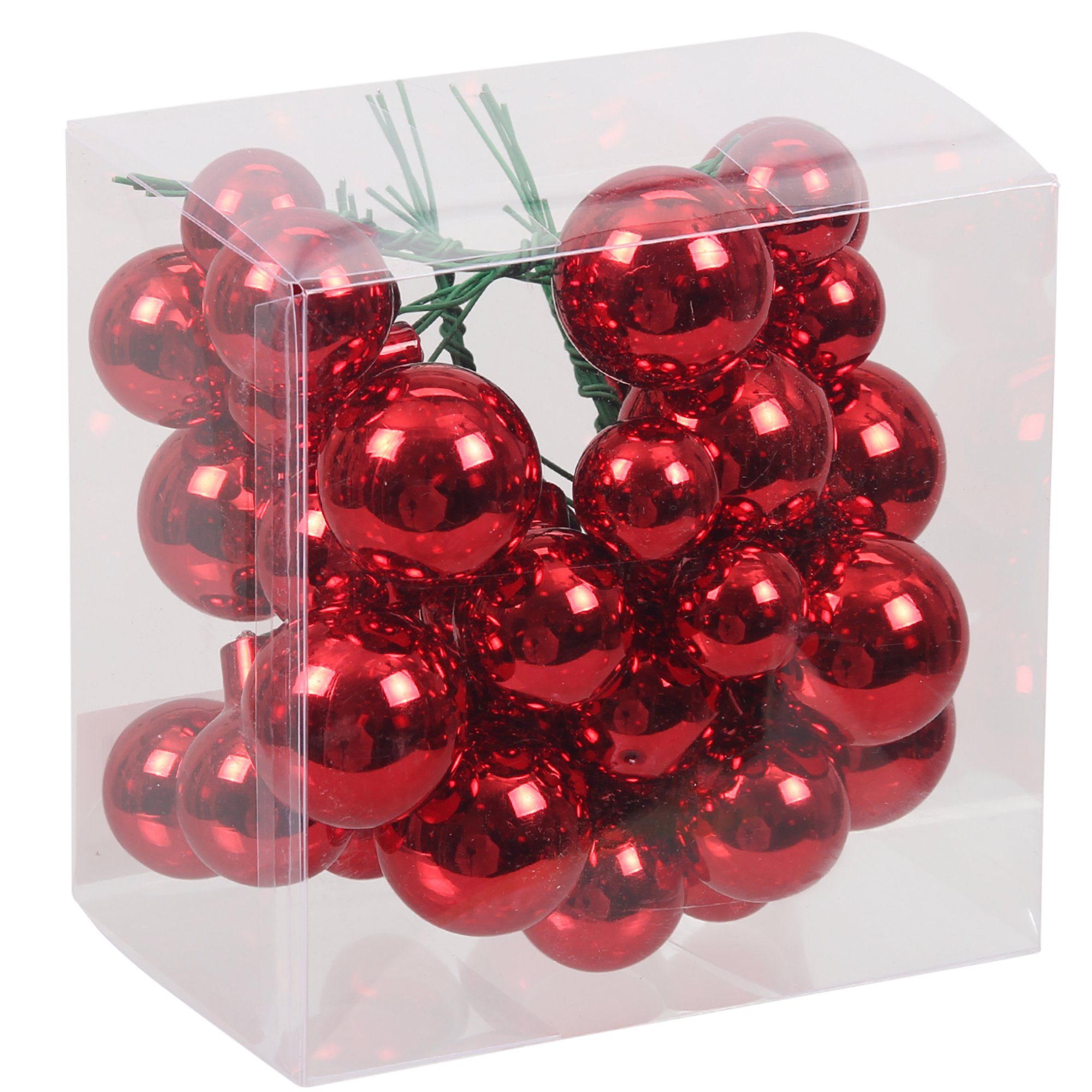Annastore Weihnachtsbaumkugel Weihnachtsdeko, - - Bündel Rot Glaskugeln glänzend an an 115629 aus Draht Baumkugeln Draht Spiegelbeeren