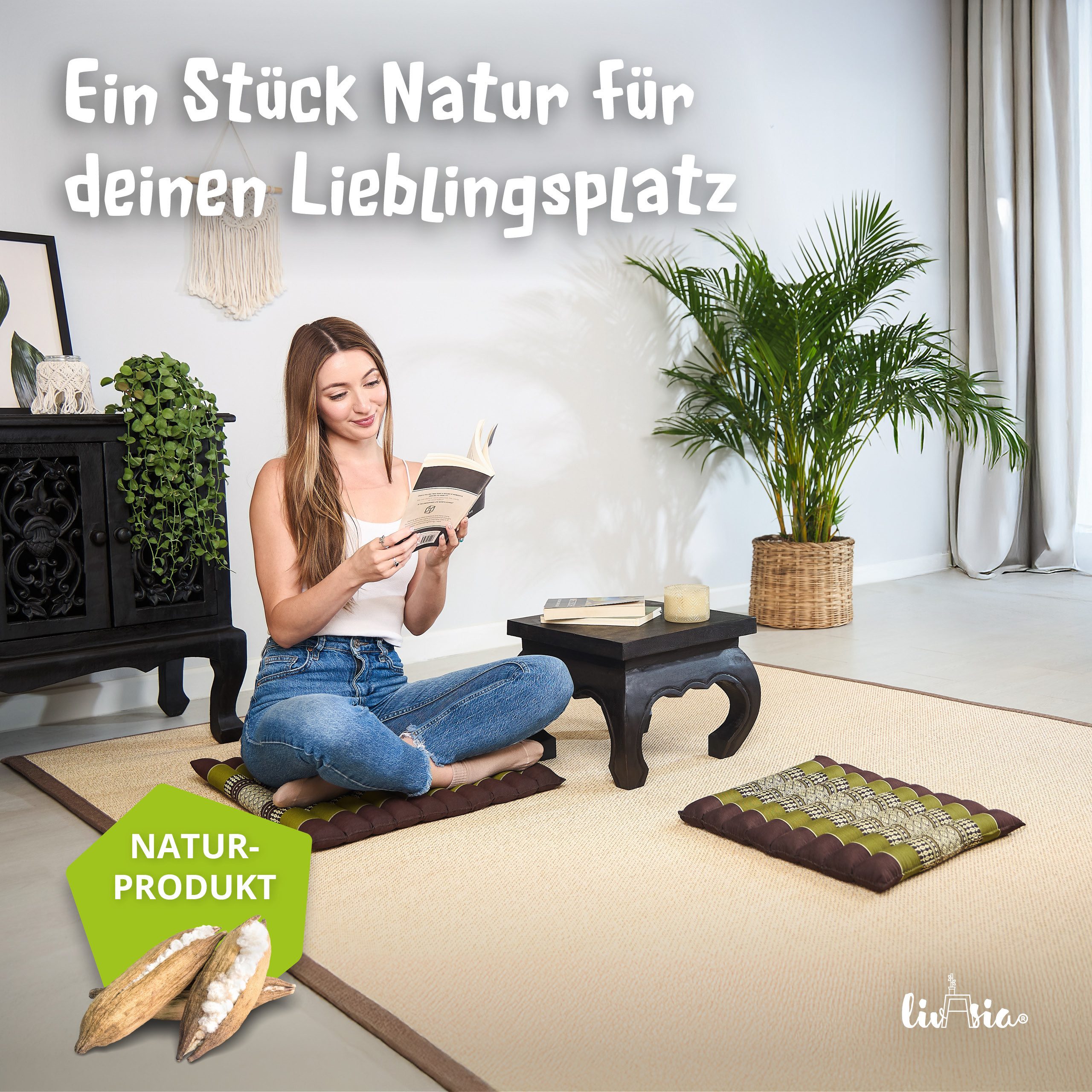 livasia Sitzkissen Steppkissen 50 cm, vegan und handgefertigt, 50x50x4,5cm, Kapok