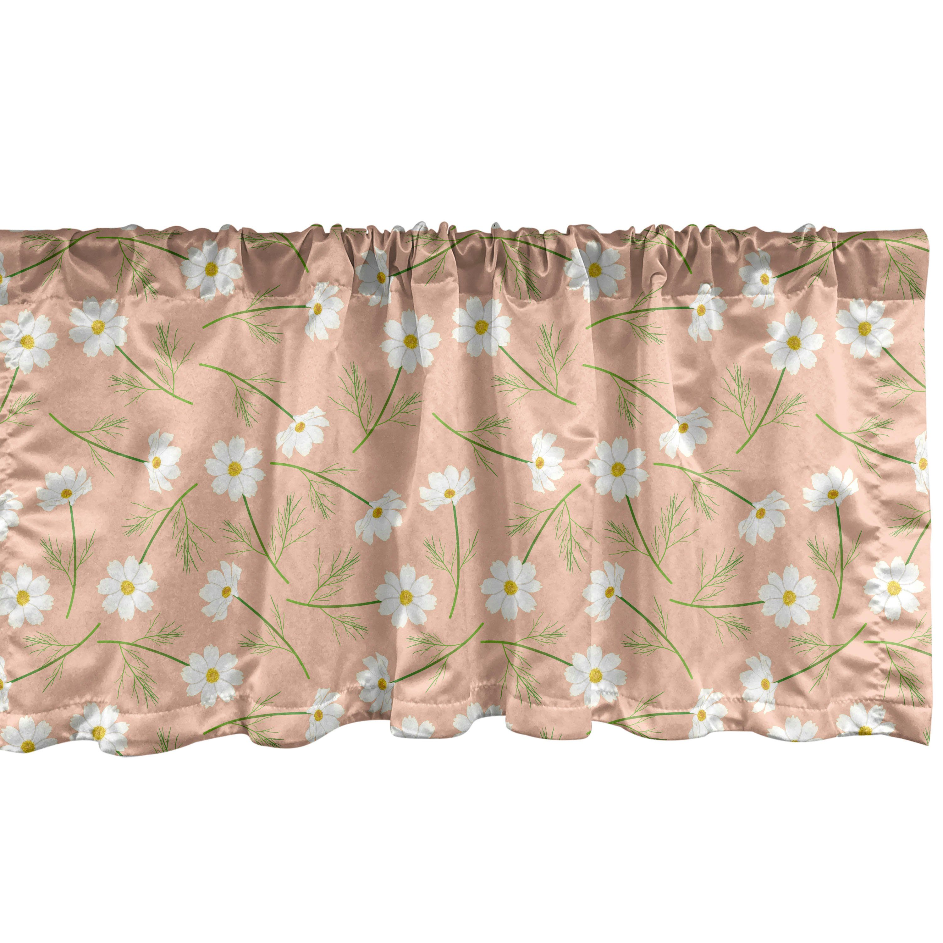 Scheibengardine Vorhang Volant für Küche Schlafzimmer Dekor mit Stangentasche, Abakuhaus, Microfaser, Blumen Rhythmische Weiß Kosmos-Blume