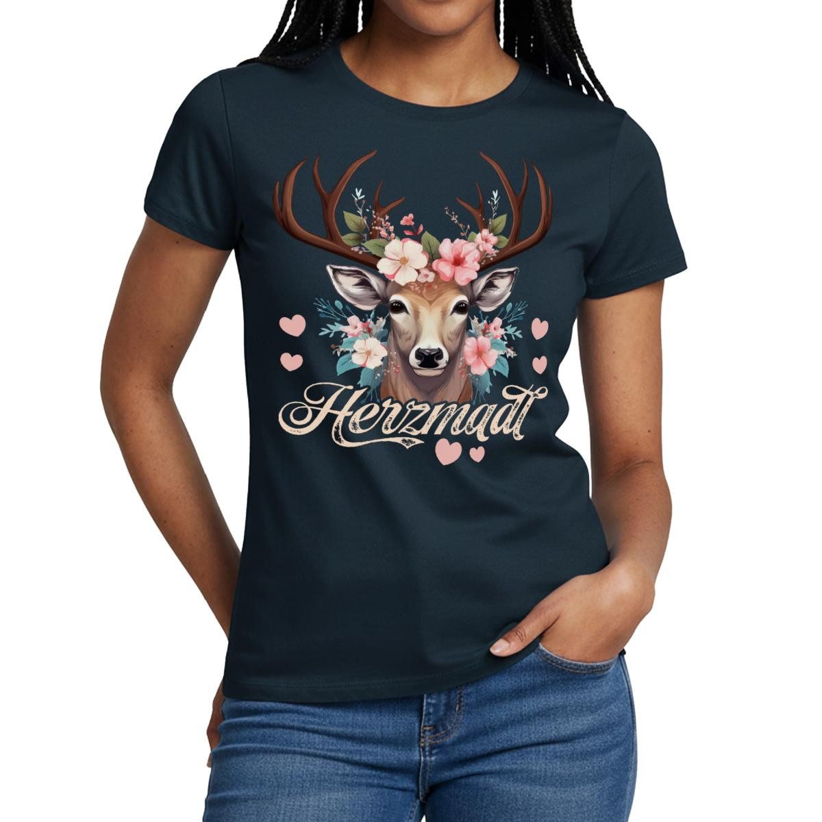 Spreadshirt T-Shirt Herzmadl Trachtenshirt Volksfest Tracht Ersatz Frauen T-Shirt (1-tlg) Slim Fit, fällt klein aus