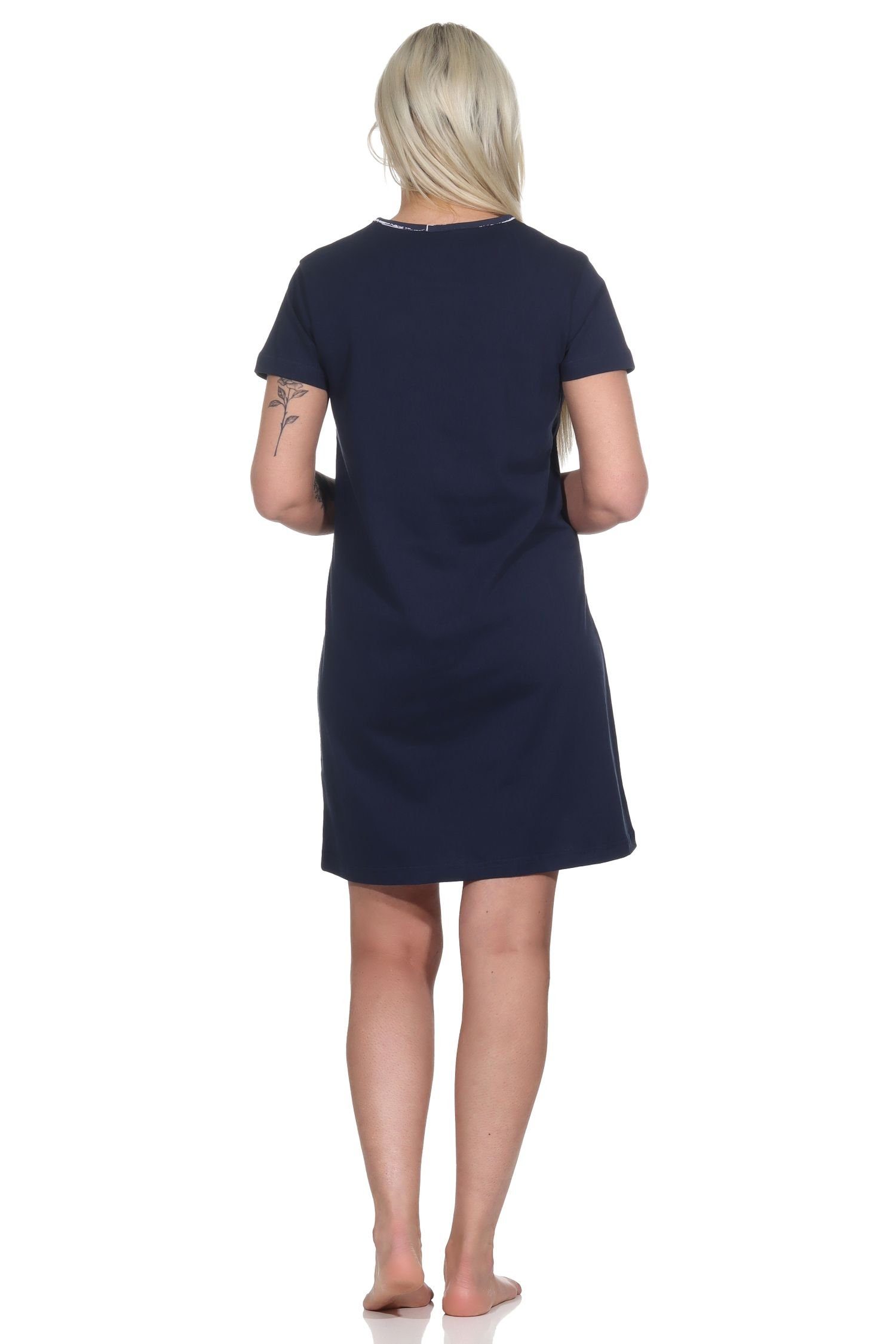 Motiv mit Nachthemd Leuchtturm Normann kurzarm Maritimes marine Damen Nachthemd