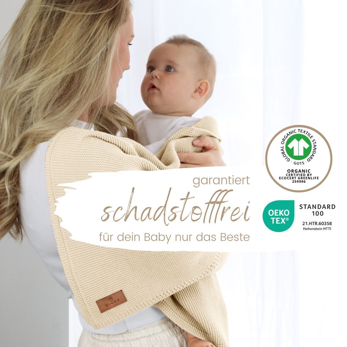 Babydecke DIKOS® Baby Decke für Neugeborene aus *100%* Bio Baumwolle, DIKOS, Kuscheldecke PREMIUM Qualität Geschenk zur Geburt, atmungsaktiv, clean