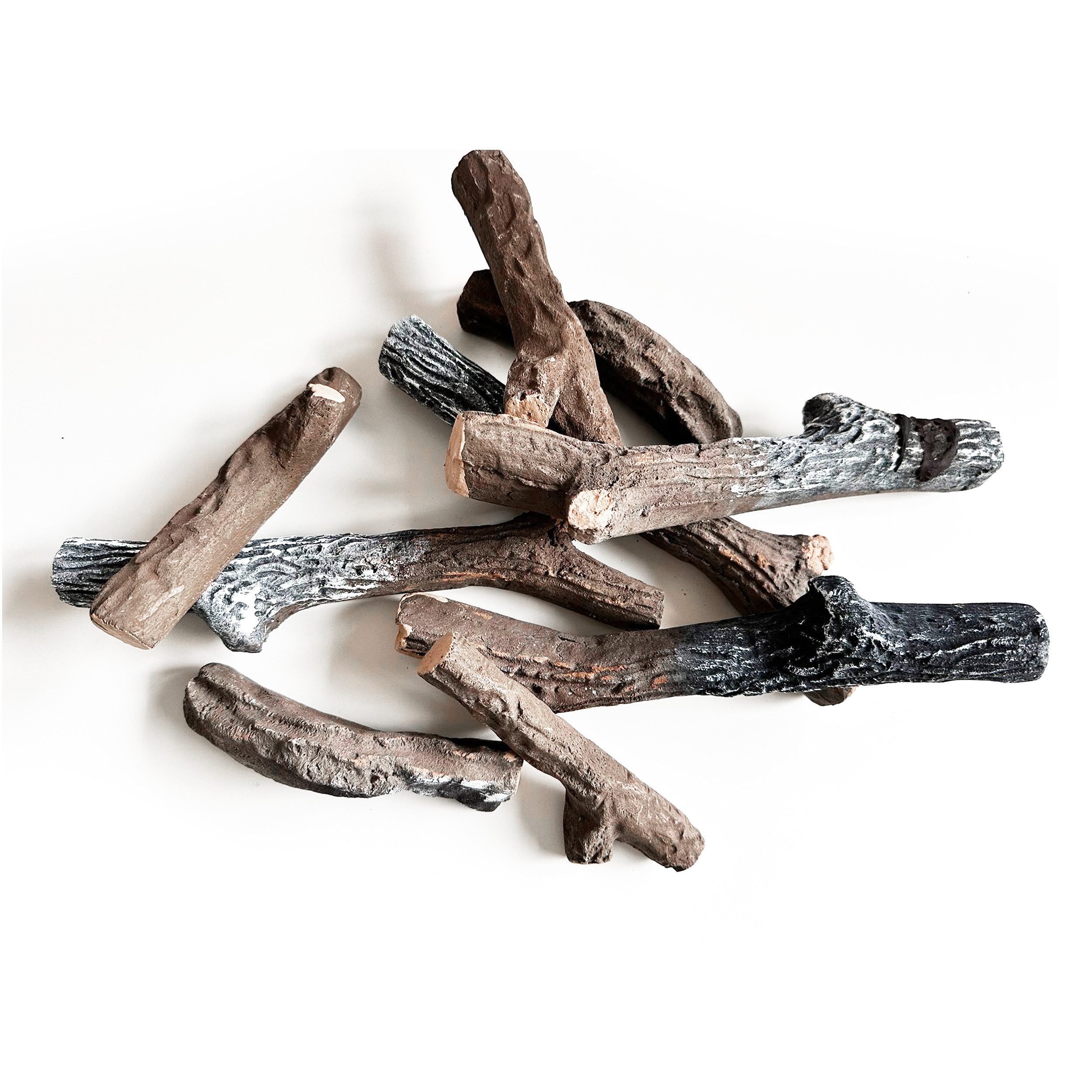 GLOW FIRE Elektrokamin Holzdekoration (10-Teilig) aus Keramik, Keramikholz, Hitzebeständig, Flexibel