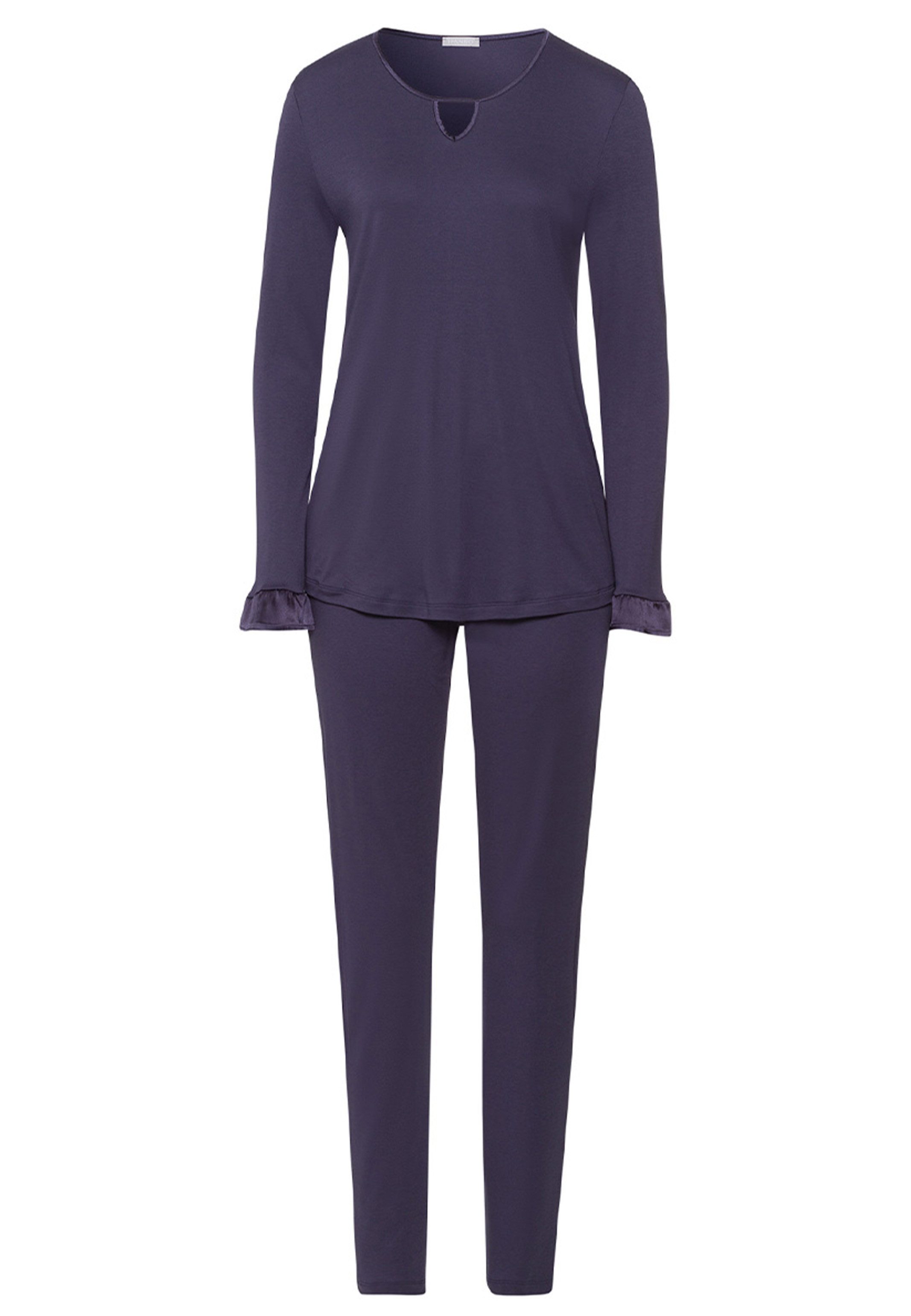 Hanro Pyjama Claire (Set, 2 tlg) Schlafanzug - Baumwolle - Atmungsaktiv - Gerüschte Seidenabschlüsse