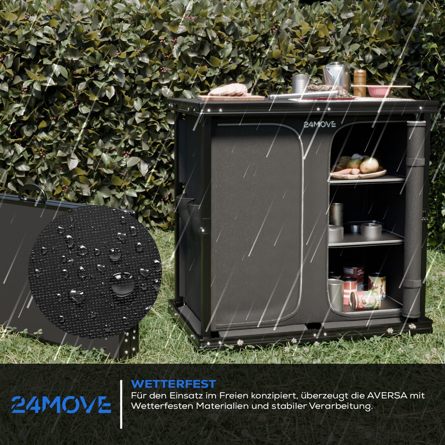 24Move Eckdusche Campingküche AVERSA faltbar, Aluminium Reiseküche mit Staufächern, Stabil, kompakt, mit Stauraum, leicht transportierbar, pflegeleicht – Bild 4 von 5