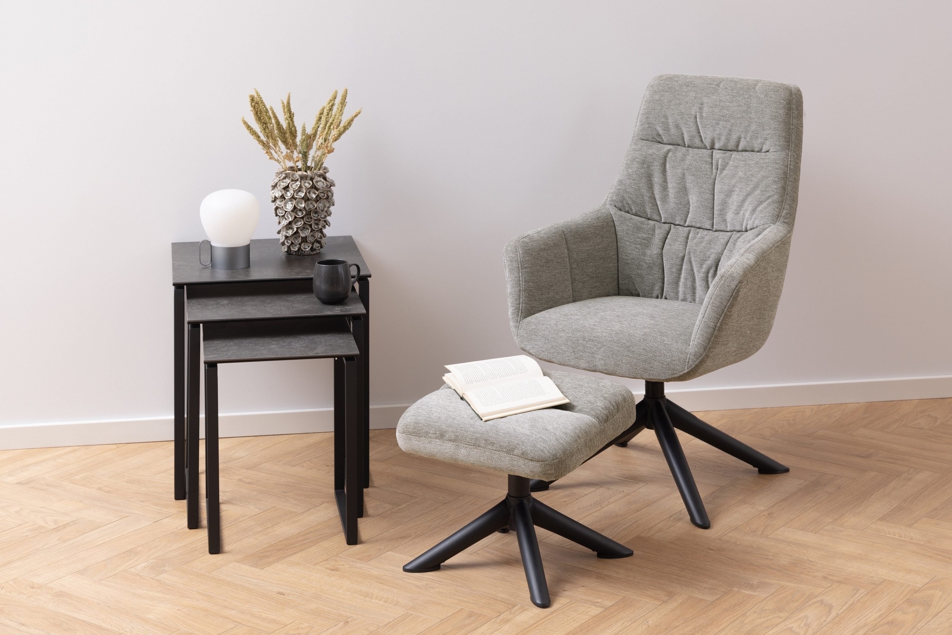 ACTONA GROUP Satztisch (3-teilig) in schwarz - 50x55x50 (BxHxT) (3-teilig, Einzelmaße: 50x50x55 cm, 43x43x50 cm, 36x36x45 cm)