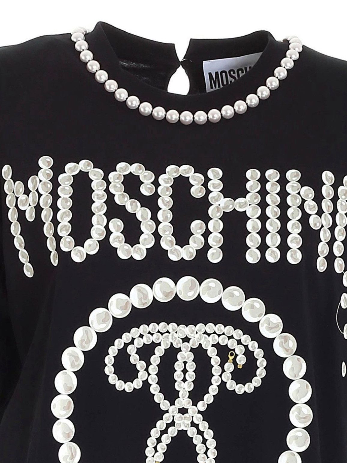 Moschino T-Shirt COUTURE Faux Perlen Top Luxus Shirt Perlenbesatz am Halsausschnitt