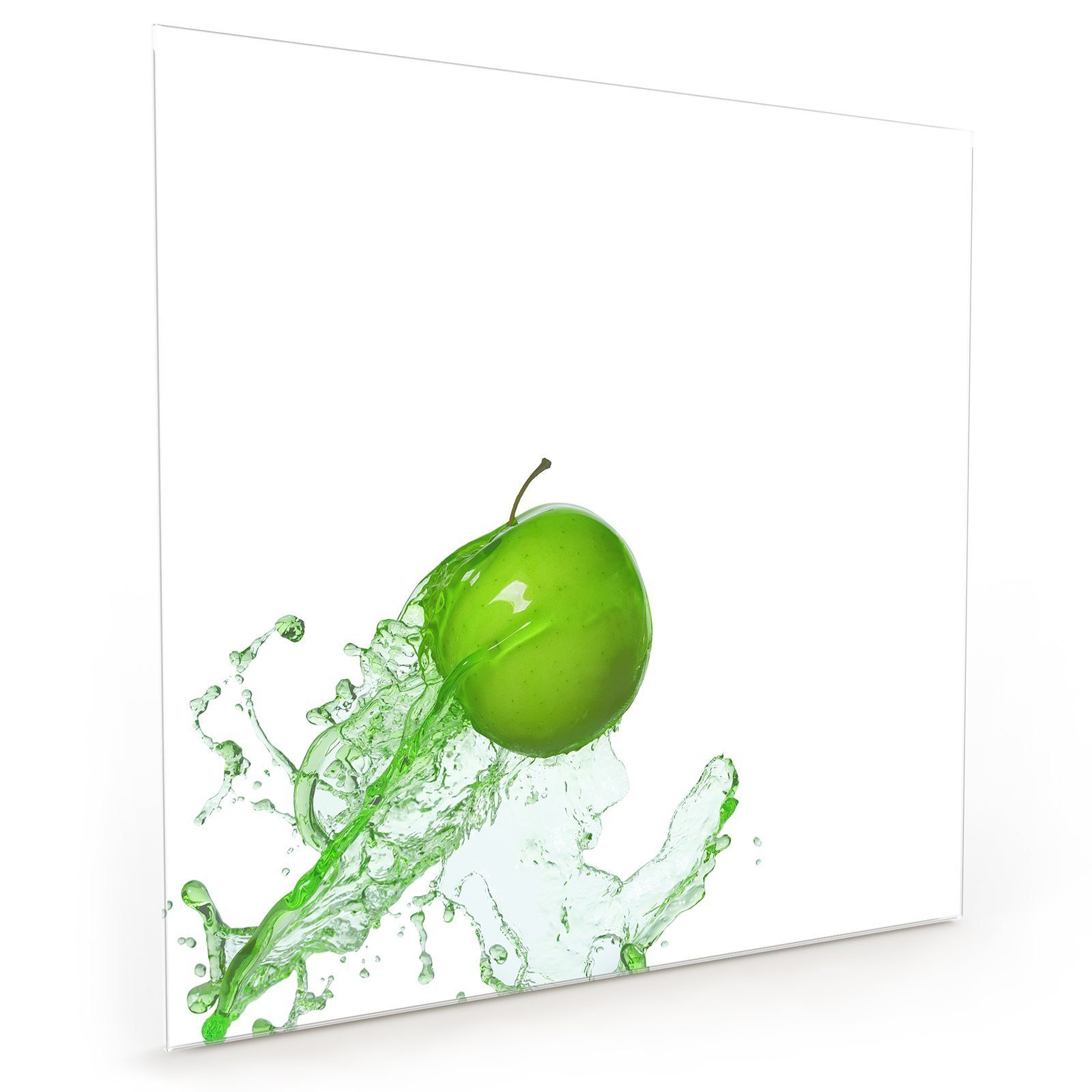 Primedeco Küchenrückwand Spritzschutz Glas Apfel im Wassersplash