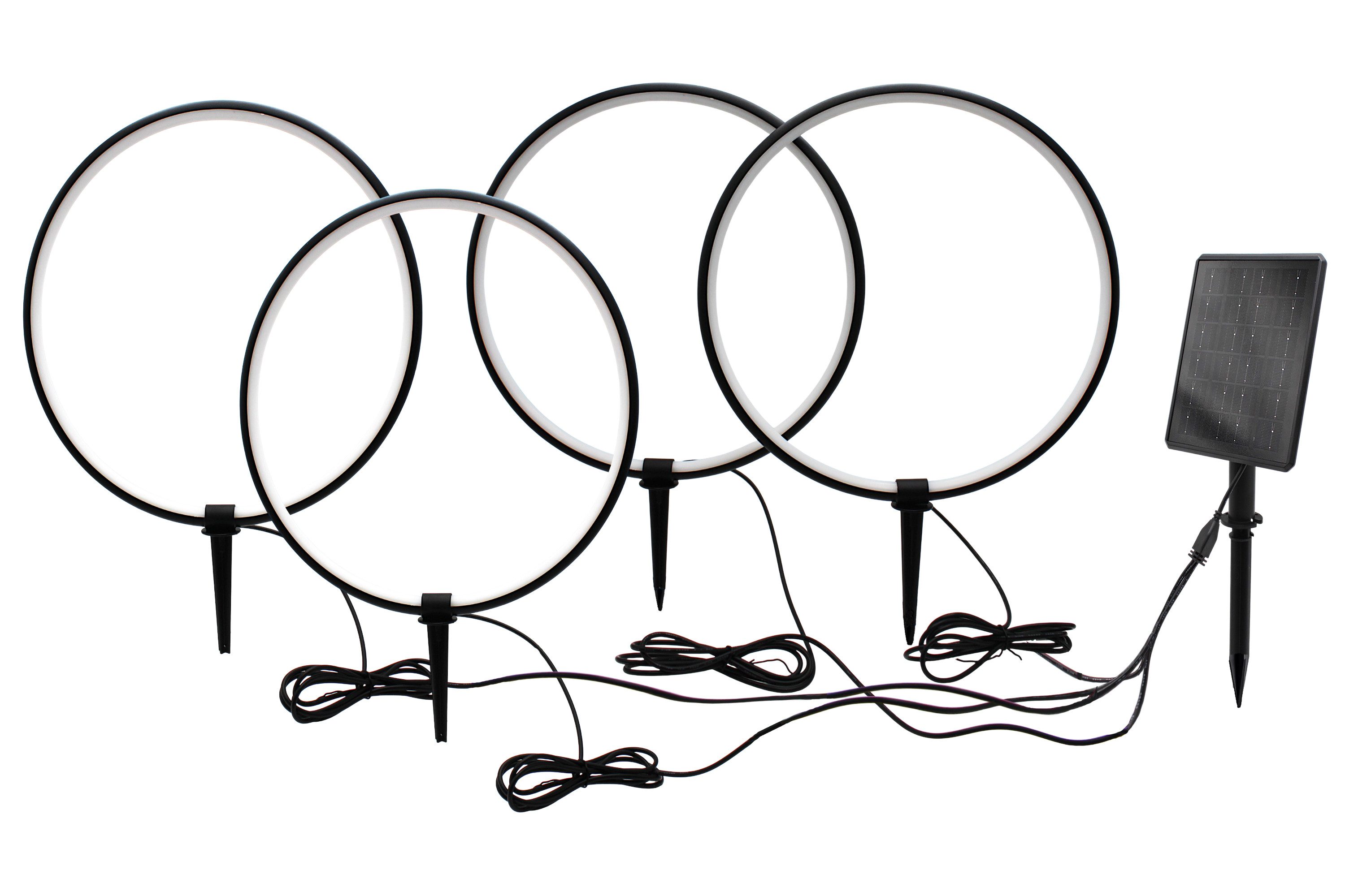 Arnusa LED Solarleuchte Gartenstecker Leuchtringe Aluminium 35 cm Gartenleuchte Wegeleuchte, Dimmfunktion, LED fest integriert, Warmweiß, mit Erdspieß, starker Akku lange Leuchtzeit